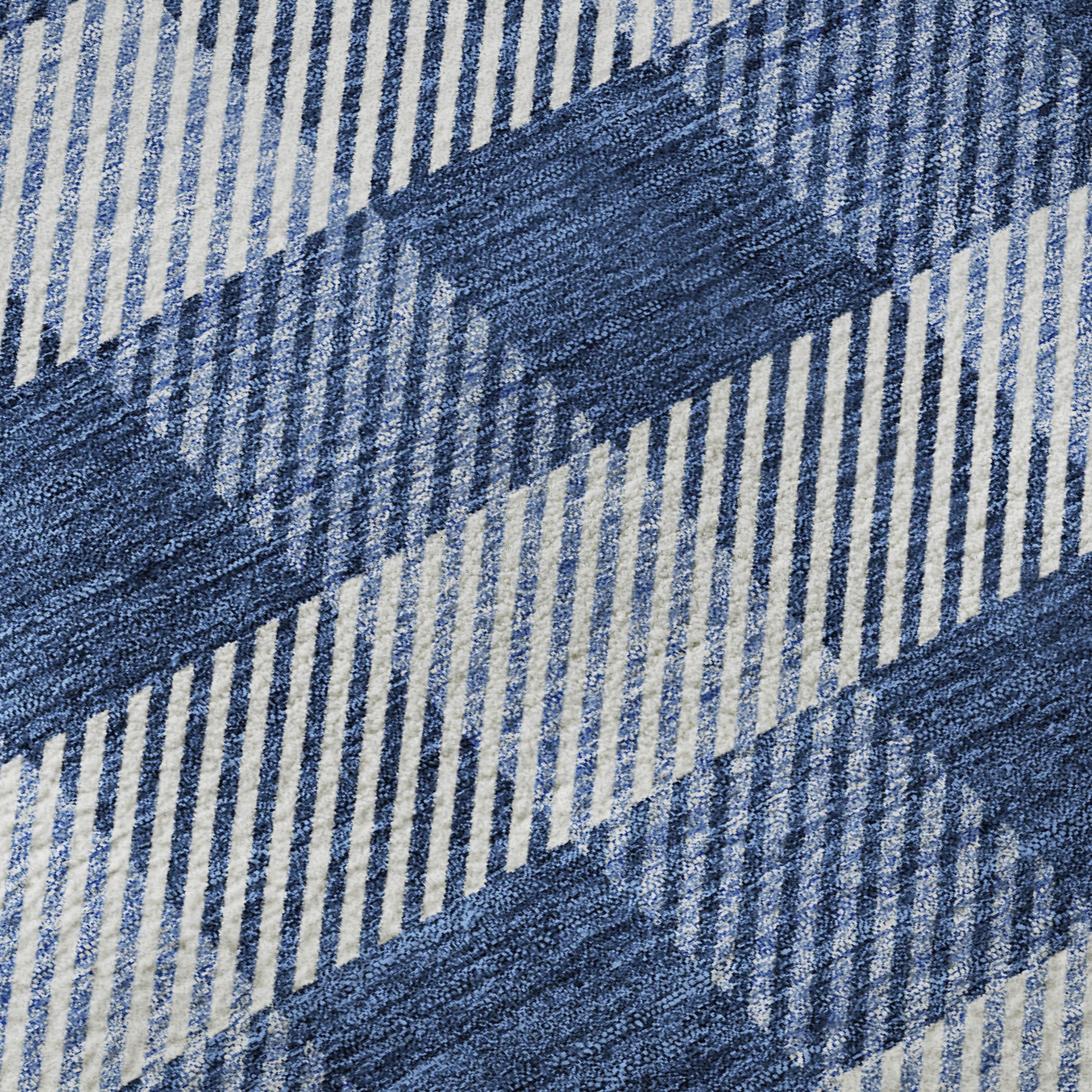 5' X 8' Navy Blue And Ivory Plaid Washable Area Rug With UV Protection - Home & Garden