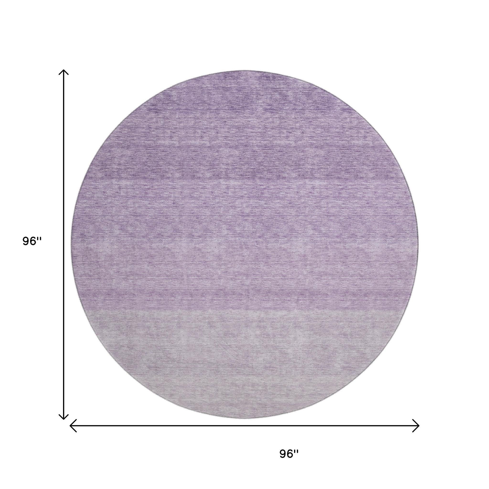 8' Purple And Ivory Ombre Washable Round Rug With UV Protection - Home & Garden