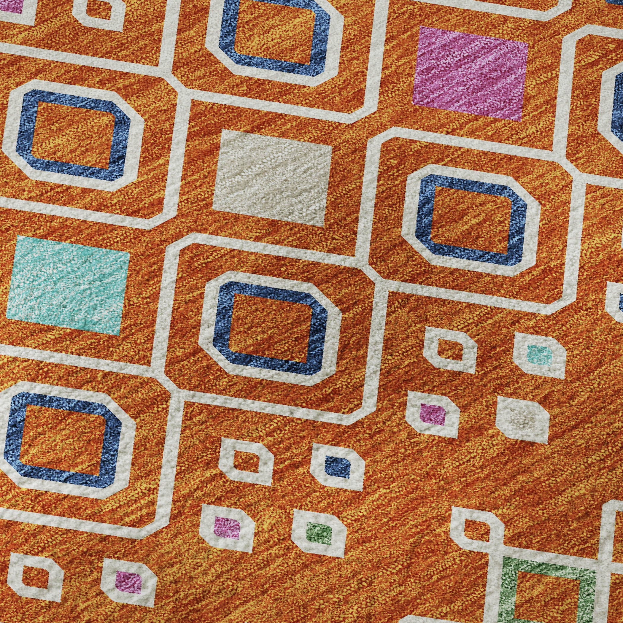 5' X 8' Orange Purple And Blue Southwestern Washable Area Rug With UV Protection - Home & Garden