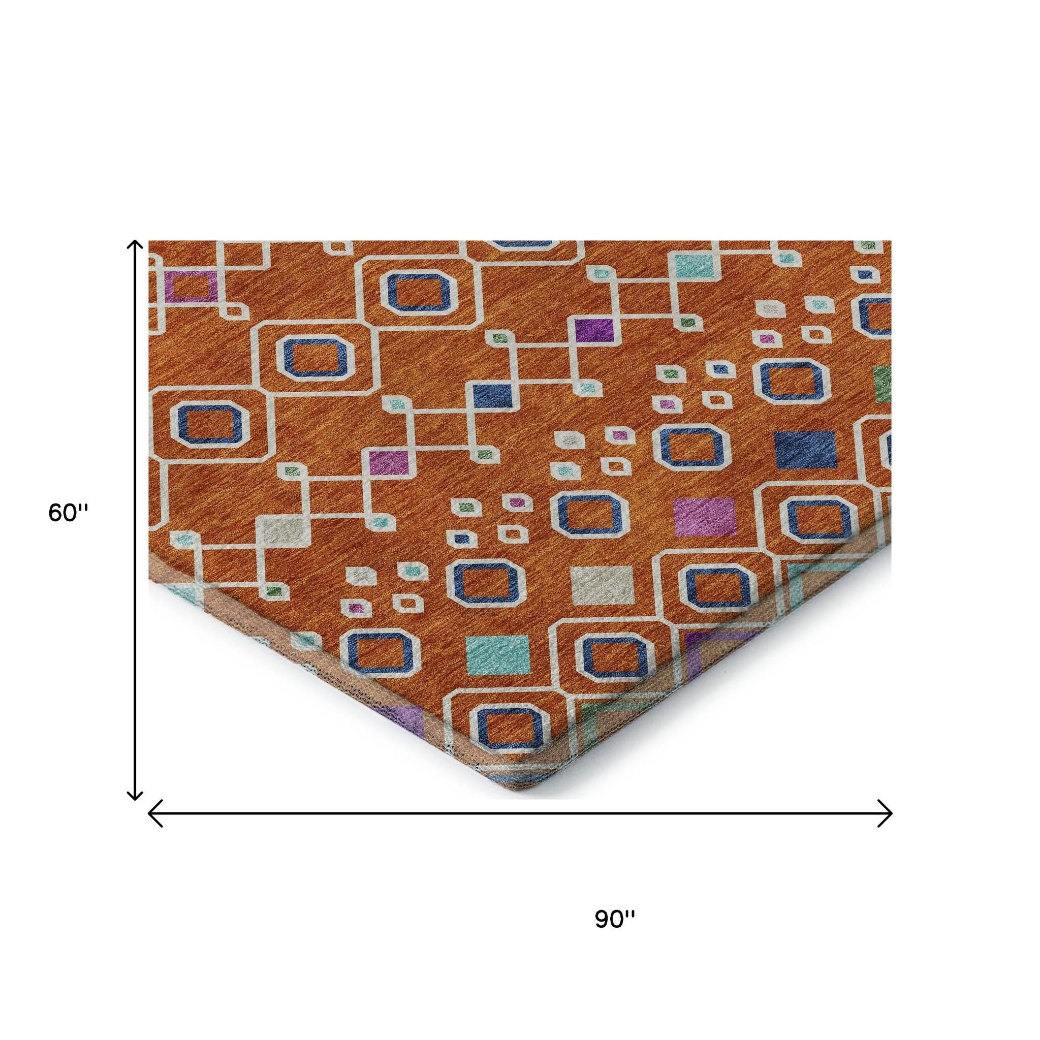 5' X 8' Orange Purple And Blue Southwestern Washable Area Rug With UV Protection - Home & Garden