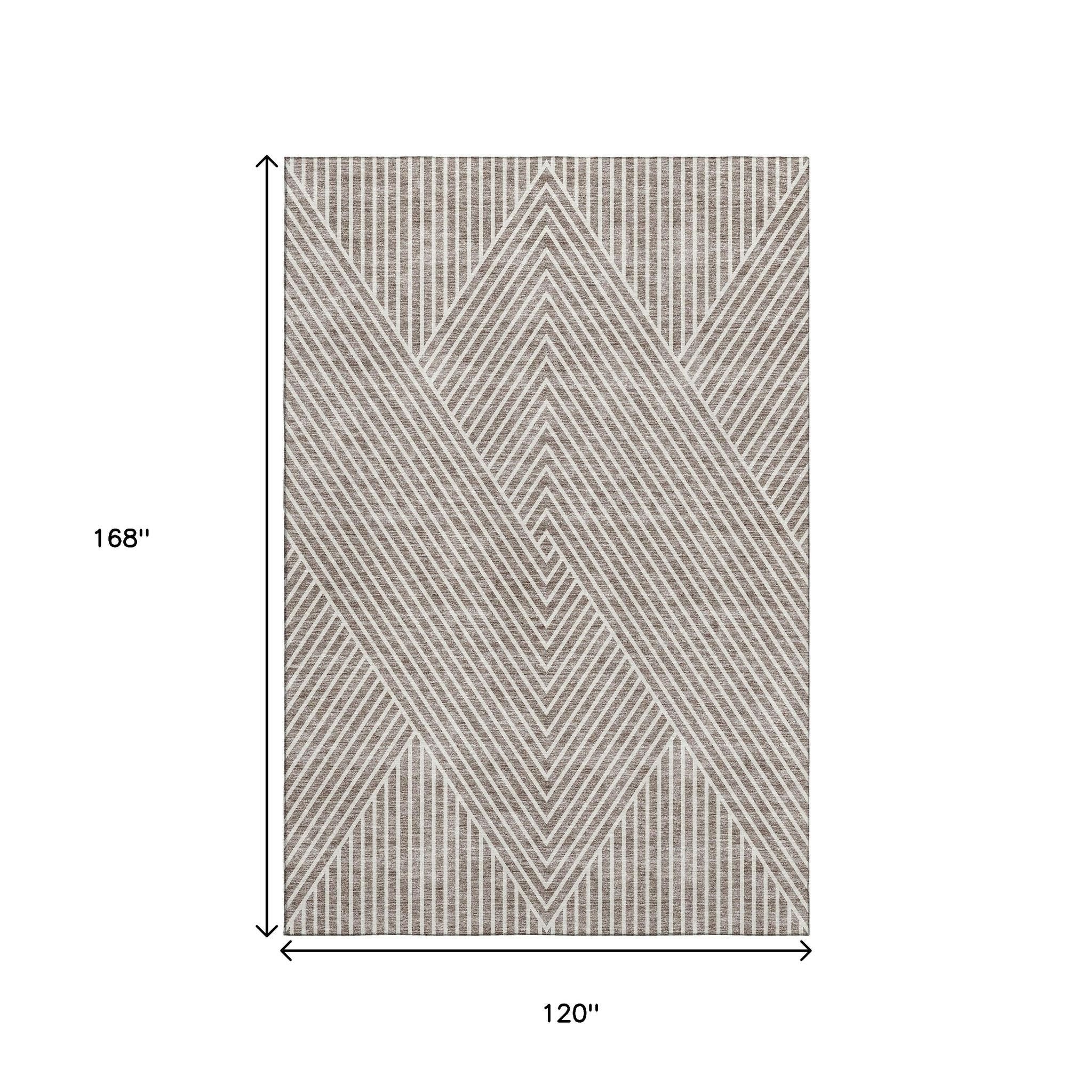 10' X 14' Taupe And Ivory Geometric Washable Area Rug With UV Protection - Home & Garden