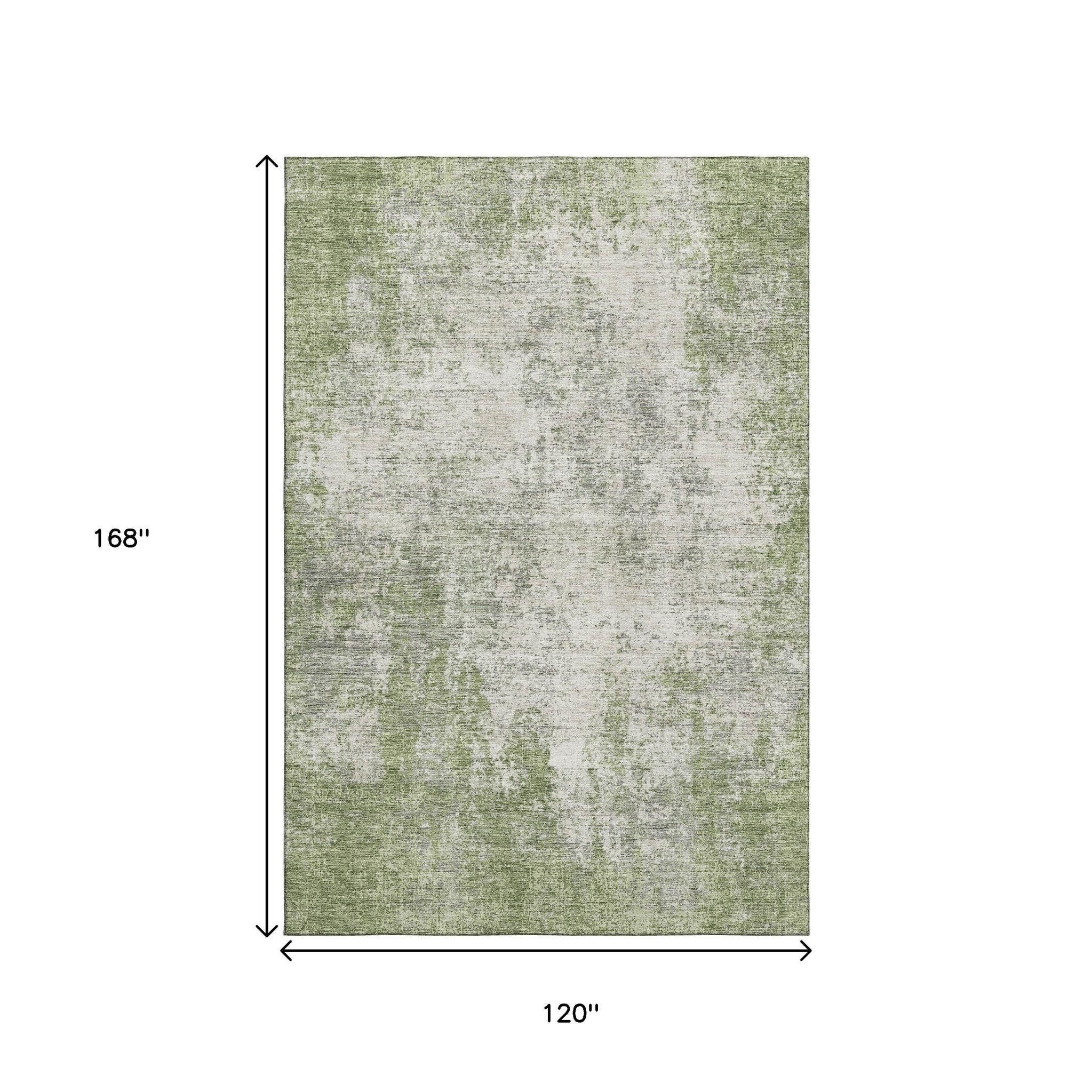 10' X 14' Green And Ivory Abstract Washable Area Rug With UV Protection - Home & Garden