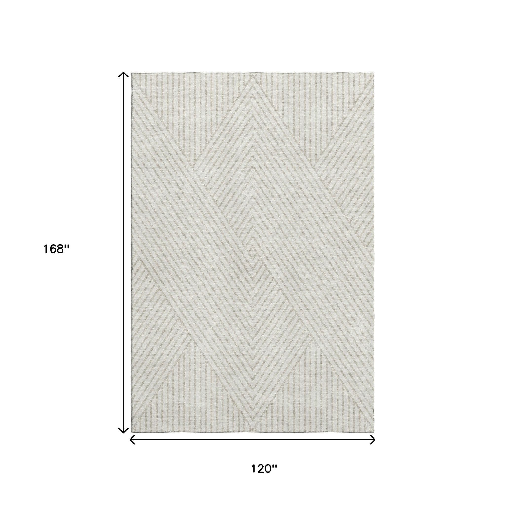10' X 14' Ivory And Beige Geometric Washable Area Rug With UV Protection - Home & Garden