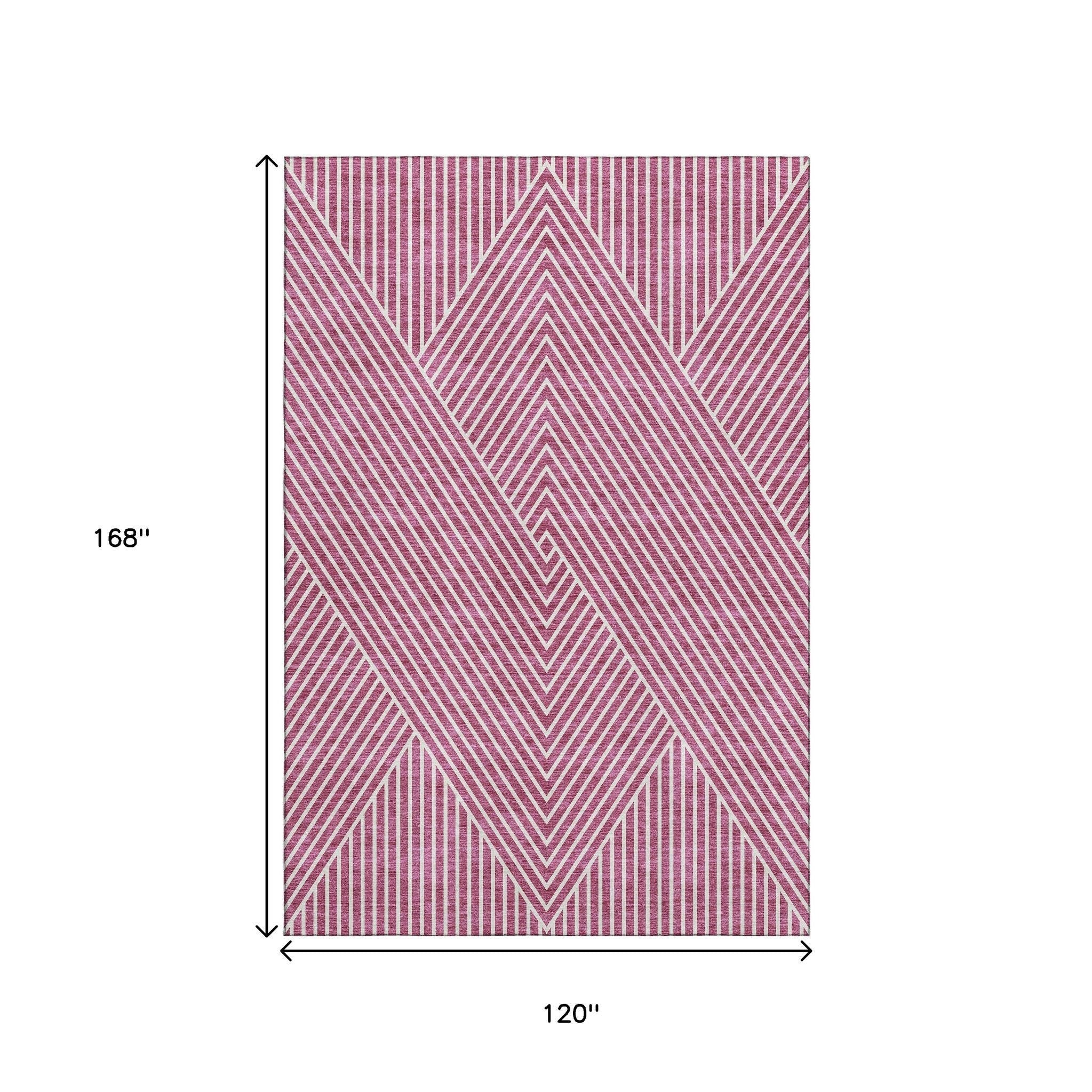 10' X 14' Blush And Ivory Geometric Washable Area Rug With UV Protection - Home & Garden