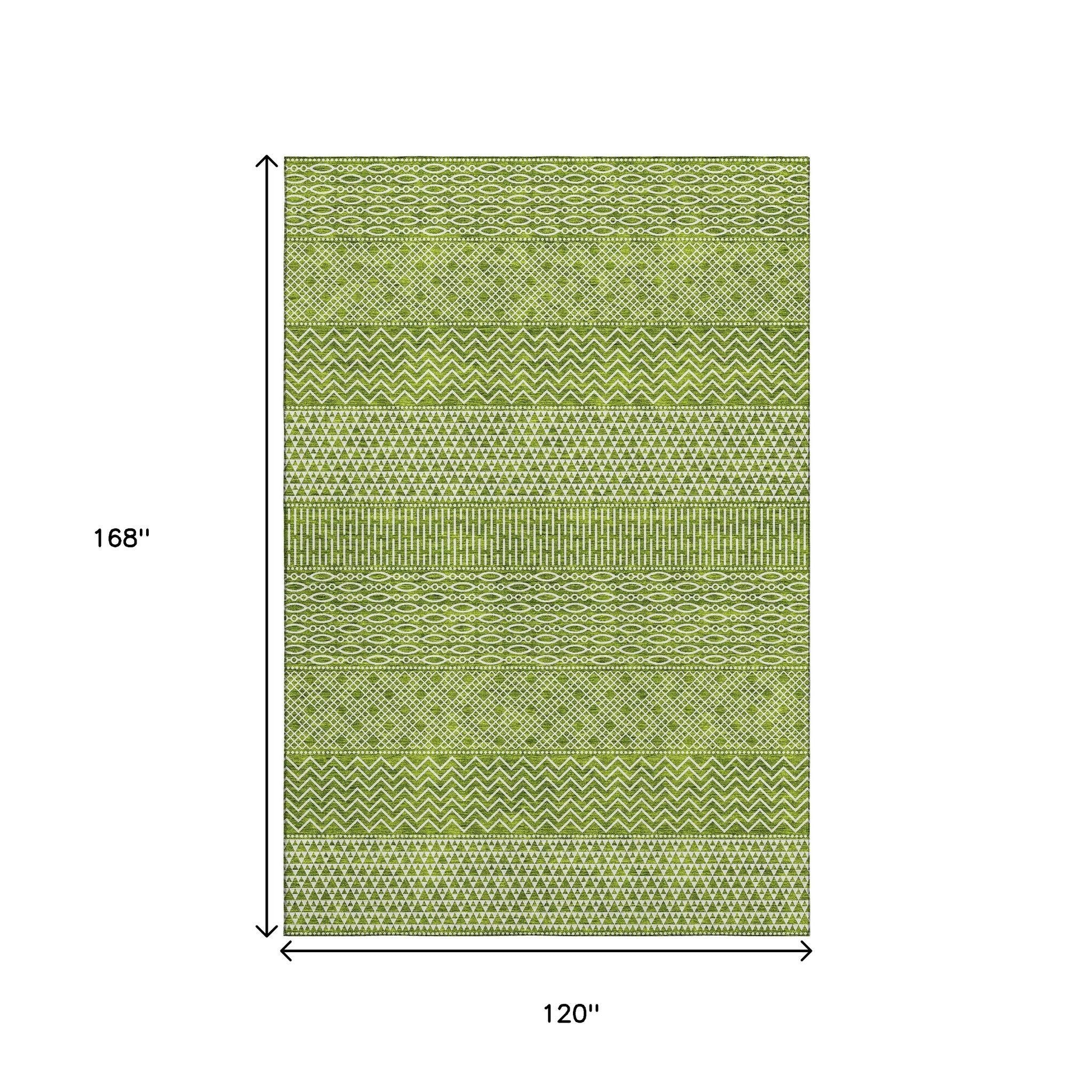 10' X 14' Lime Green And Ivory Striped Washable Area Rug With UV Protection - Home & Garden