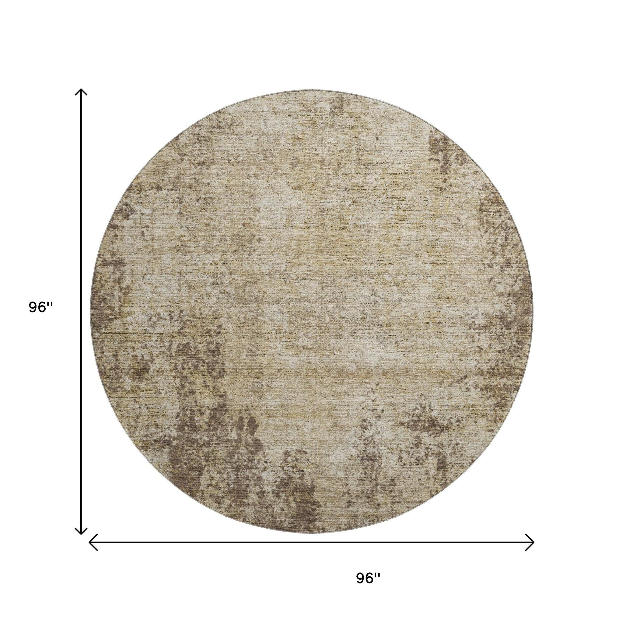 8' Brown And Beige Abstract Washable Round Rug With UV Protection - Home & Garden