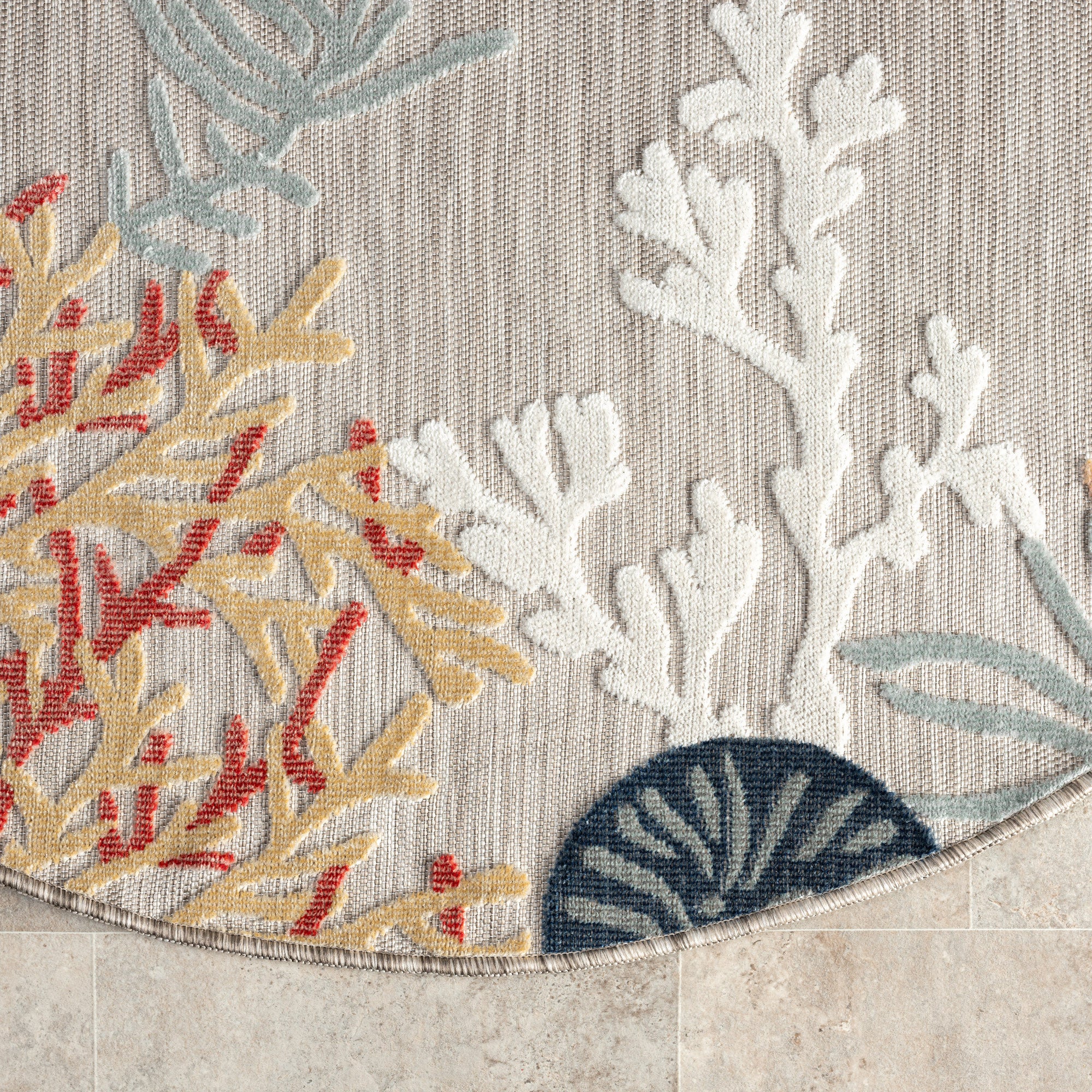 5' Beige And Orange Coral Round Rug - Home & Garden