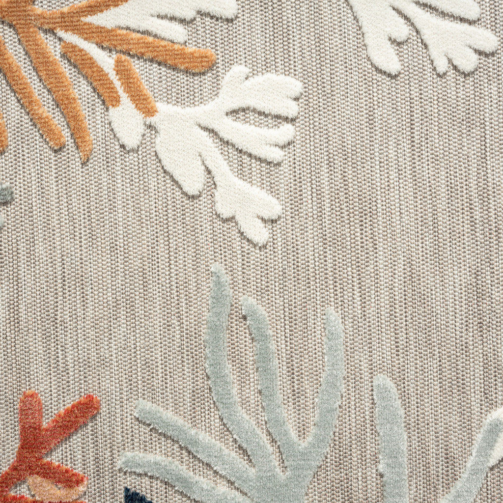 5' Beige And Orange Coral Round Rug - Home & Garden