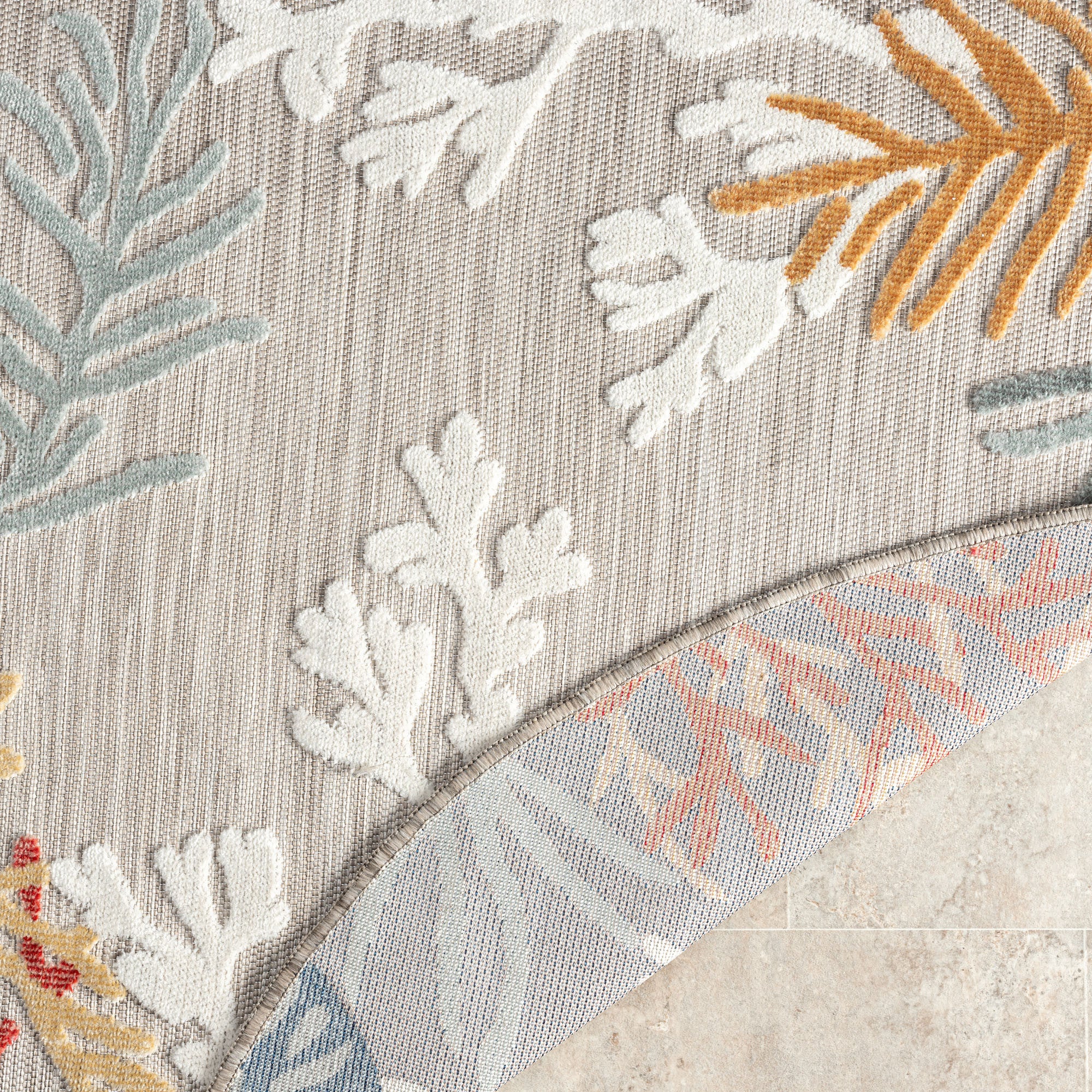 5' Beige And Orange Coral Round Rug - Home & Garden