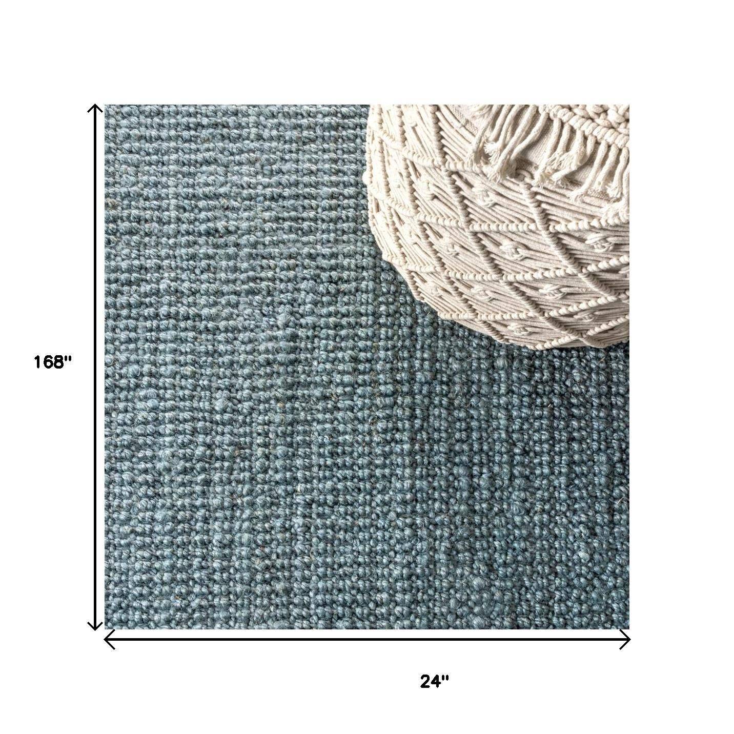 14' Light Blue Jute Handmade Runner Rug With Fringe - Home & Garden