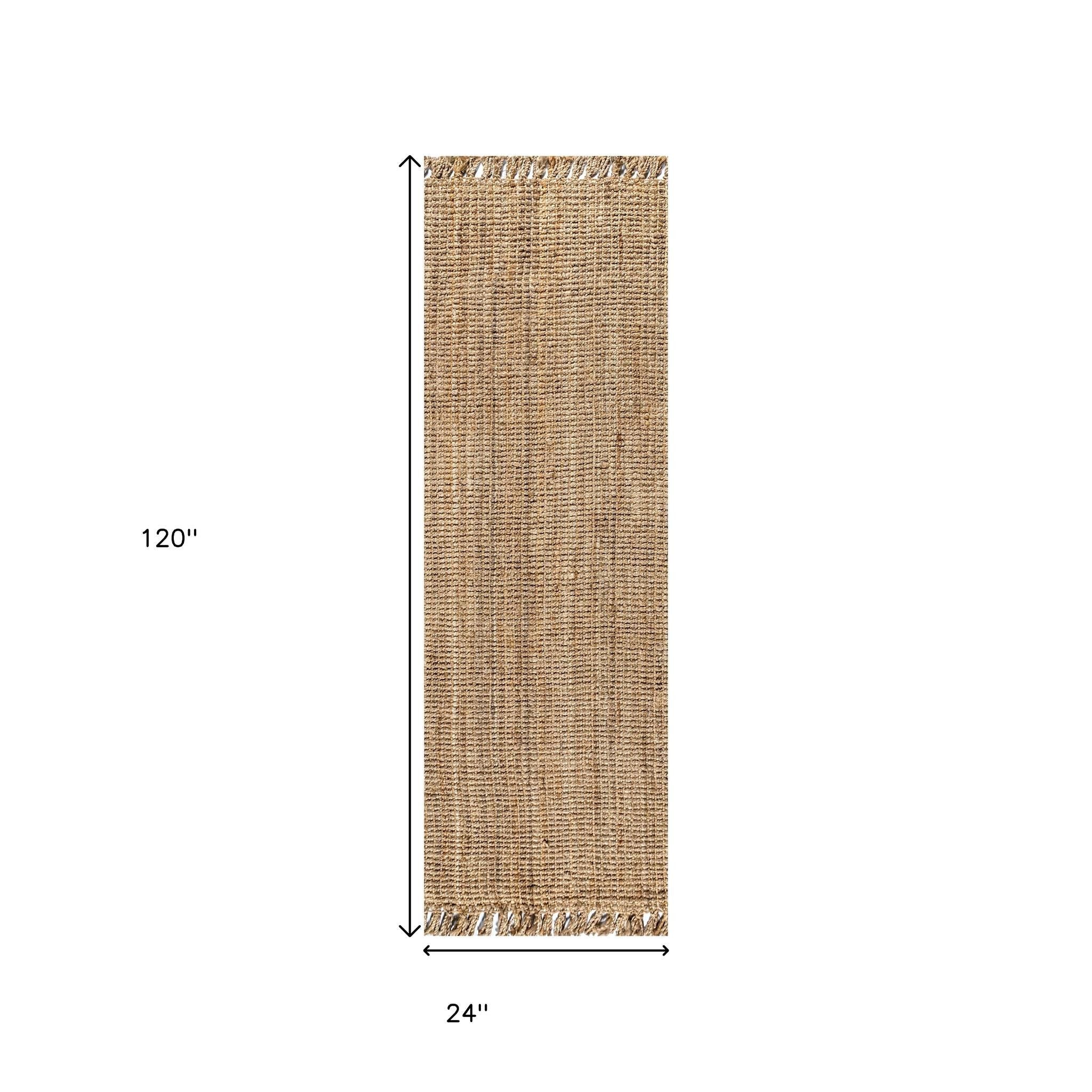 10' Natural Jute Handmade Runner Rug With Fringe - Home & Garden