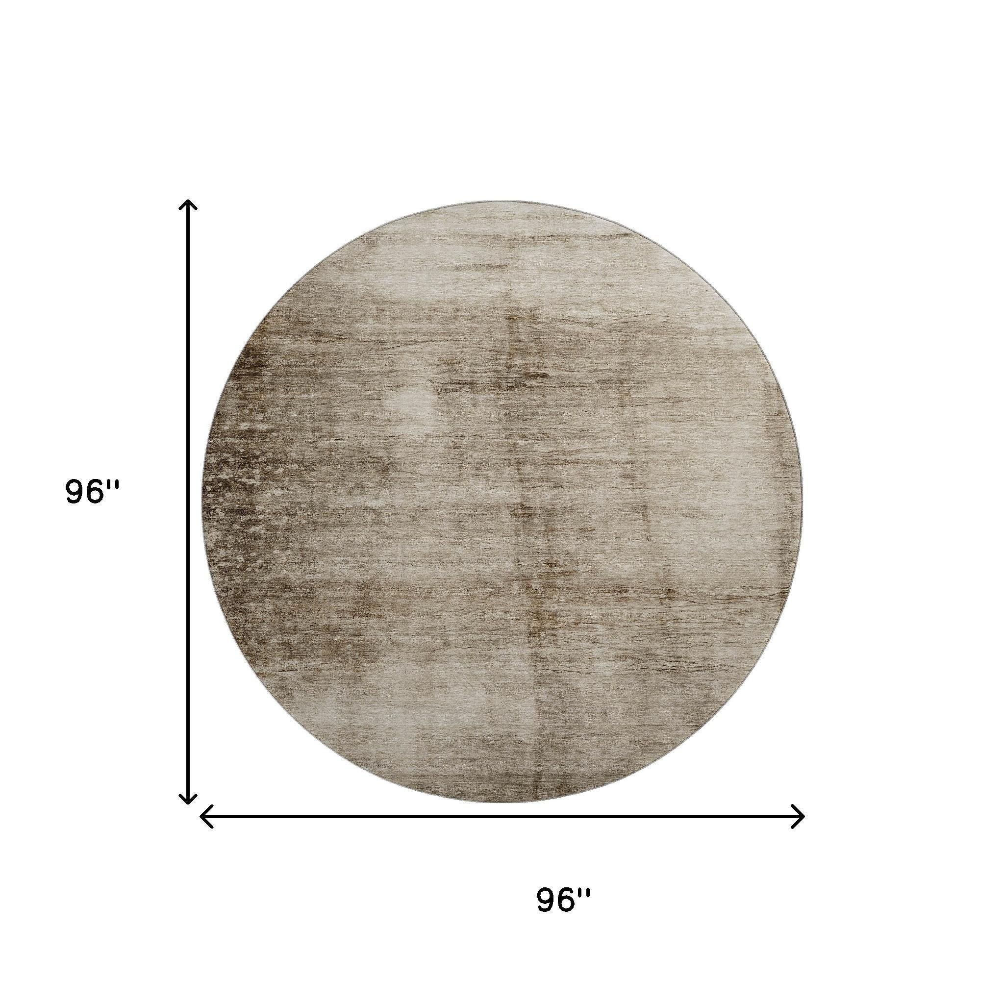 8' Beige And Brown Abstract Washable Round Rug With UV Protection - Home & Garden