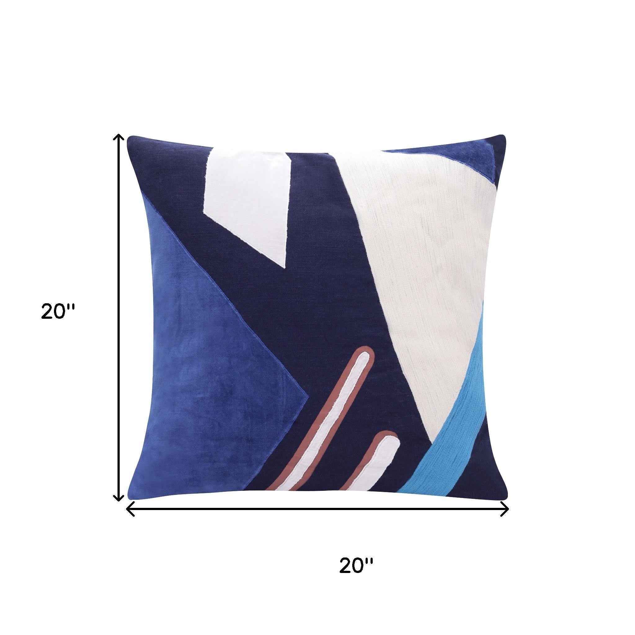 20" Cobalt Navy Blue And White Abstract Cotton Throw Pillow Cover - Home & Garden