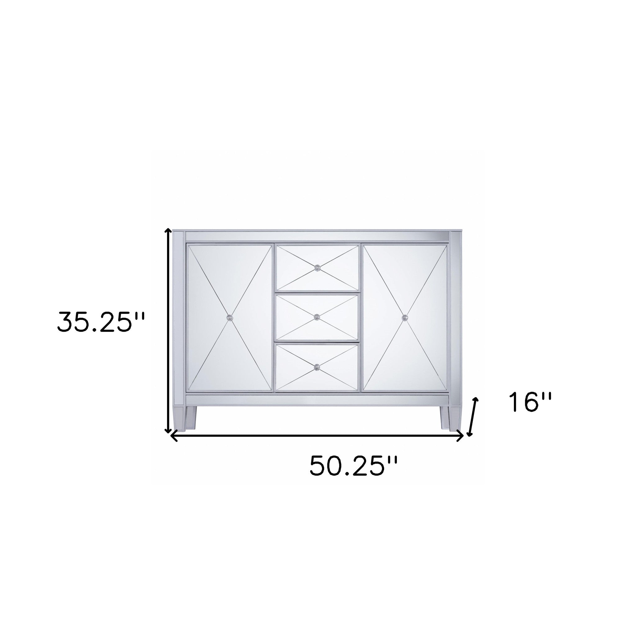 50" Silver Wood and Glass Three Drawer Credenza with Two Doors - Kitchen & Dining