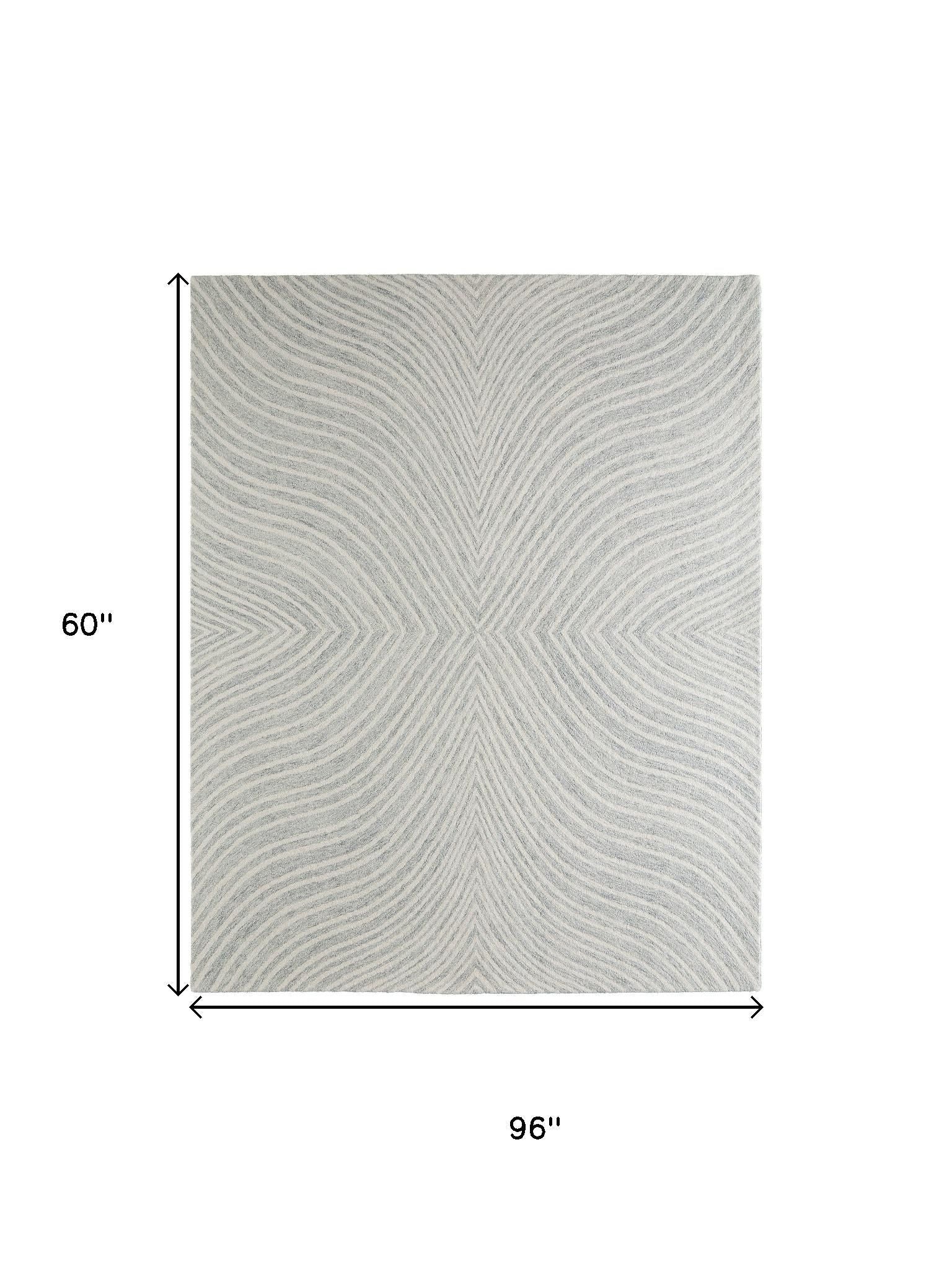 5' X 8' Gray And Ivory Wool Abstract Hand Tufted Area Rug - Home & Garden