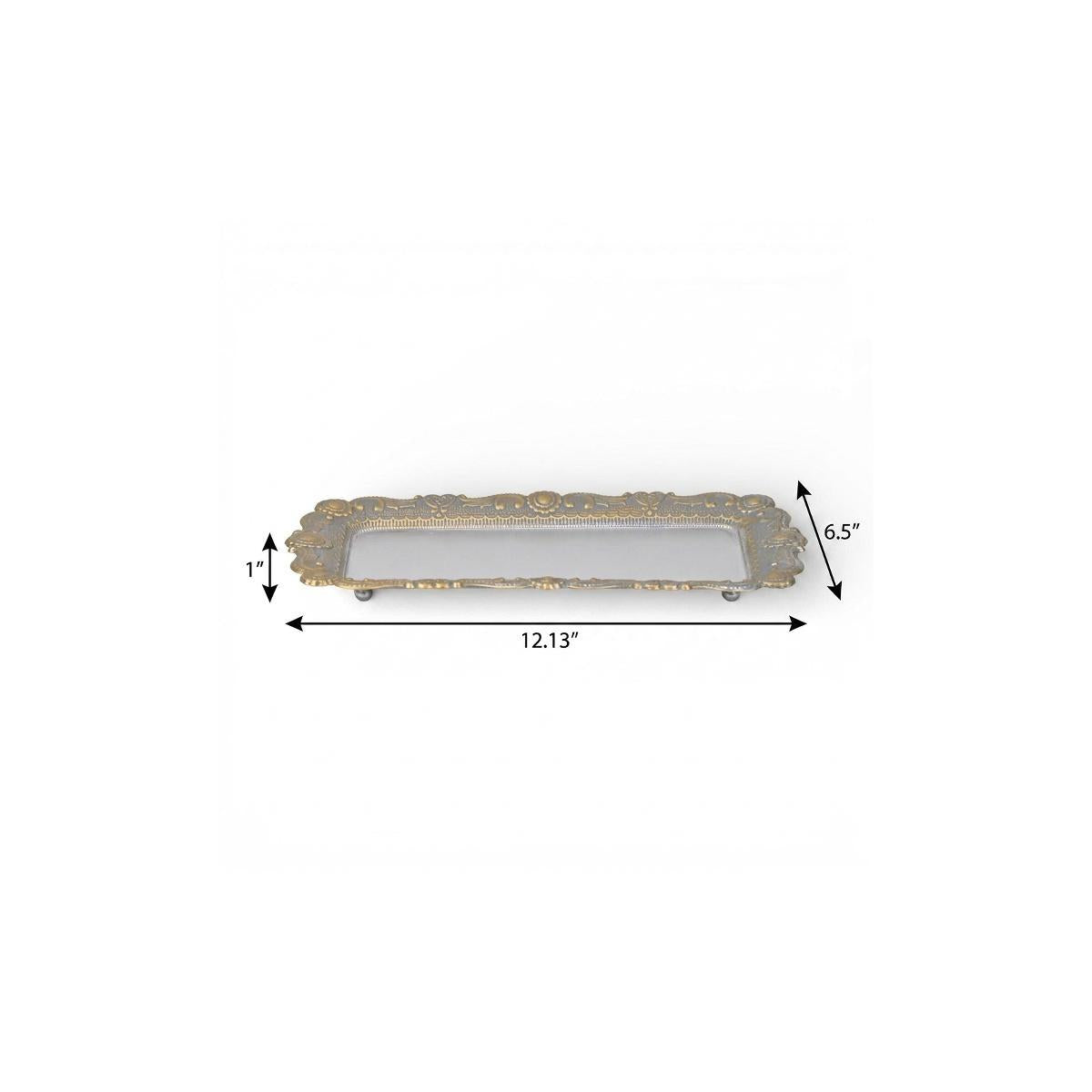 12" Blue Gray Silver And Gold Metal Handmade Trinket Tray - Kitchen & Dining