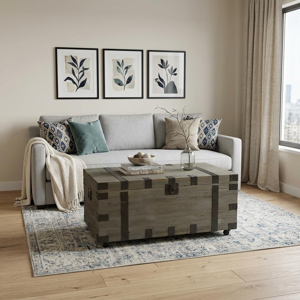22" Brown Reclaimed Wood Distressed Trunk Coffee Table - Living Room