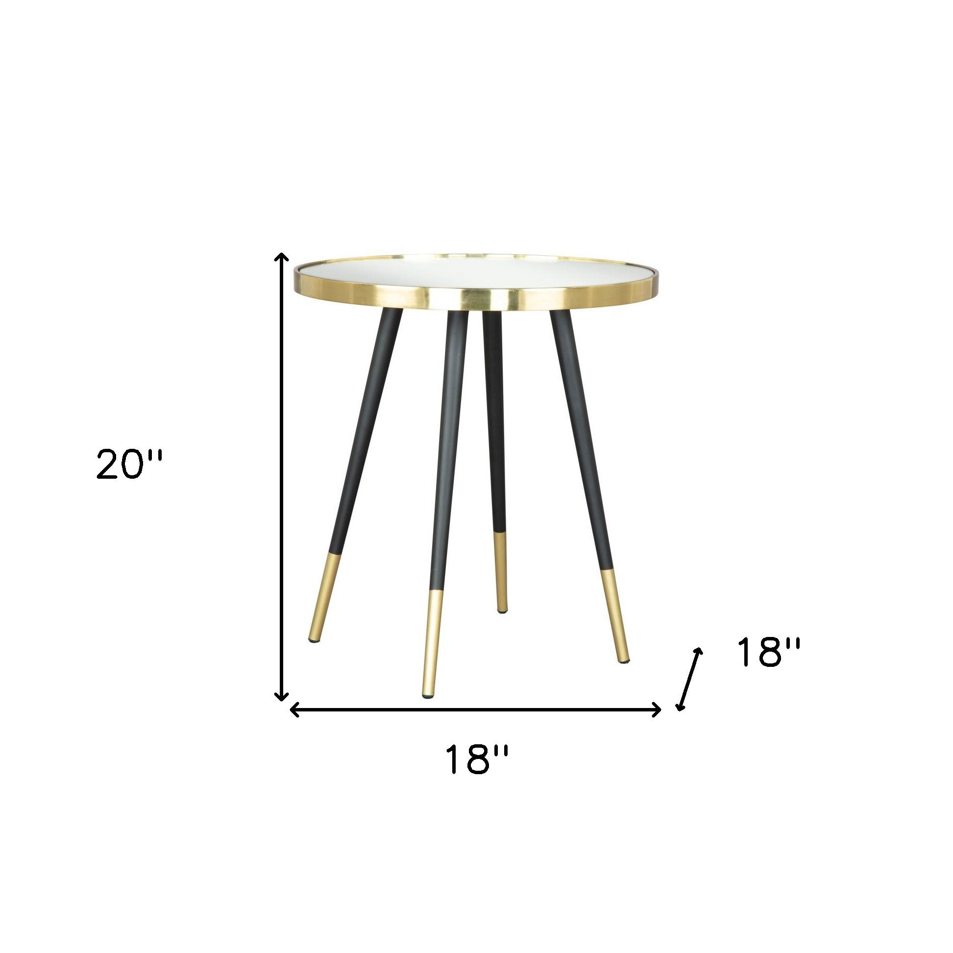 20" Gold and Black Mirrored Glass and Iron Round End Table - Living Room