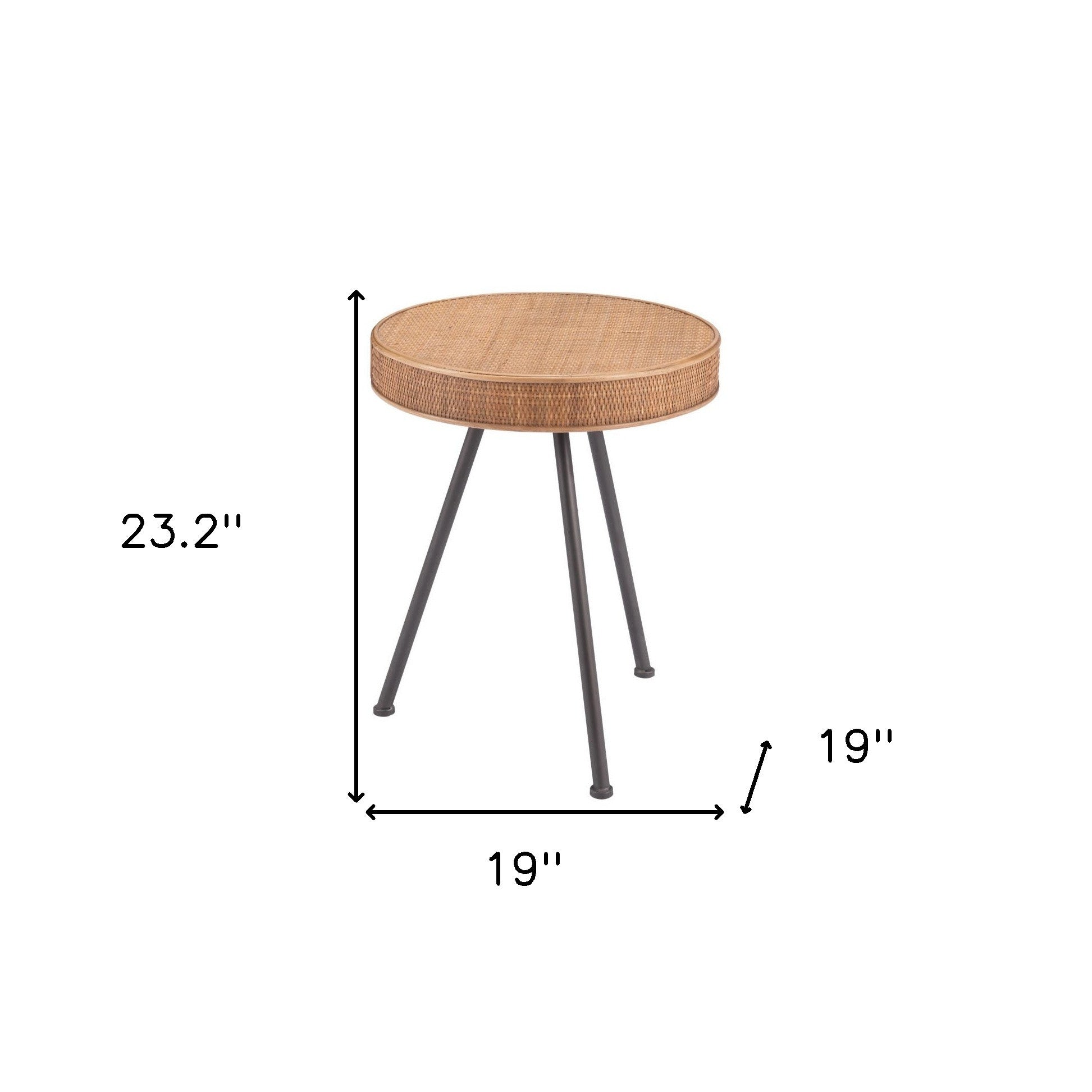23" Natural and Gray Rattan and Steel Round End Table - Living Room