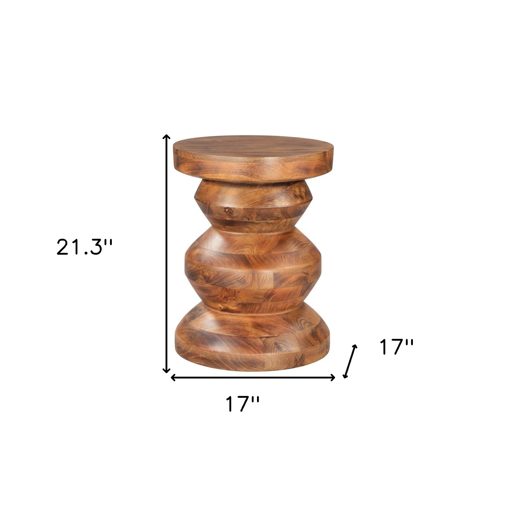 21" Brown Solid Wood Round Pedestal End Table - Living Room