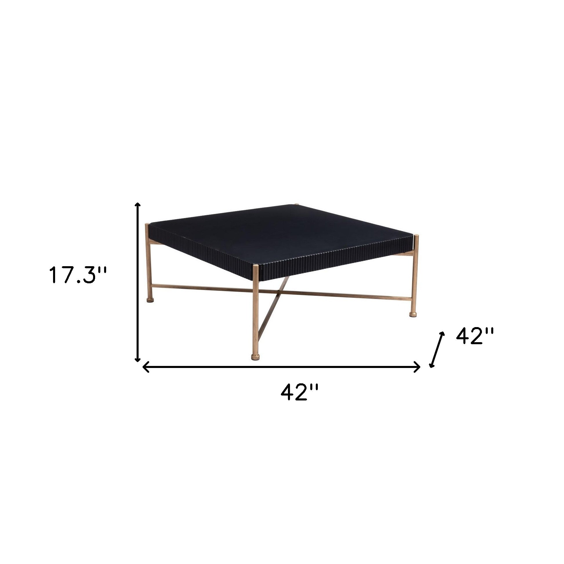 42" Black and Gold Solid Wood and Steel Square Coffee Table - Living Room