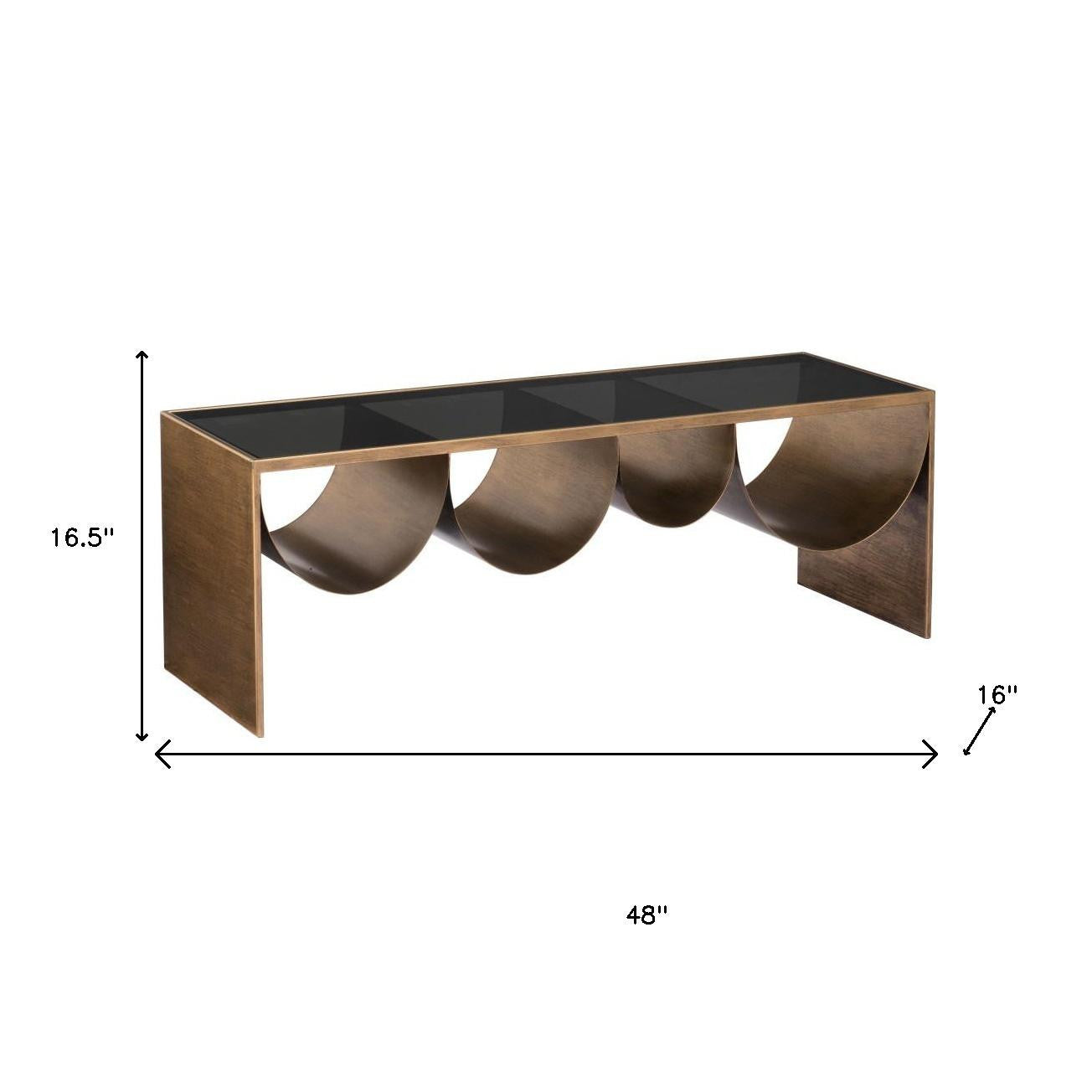 48" Black and Brass Mirrored Glass and Steel Solid Coffee Table - Living Room