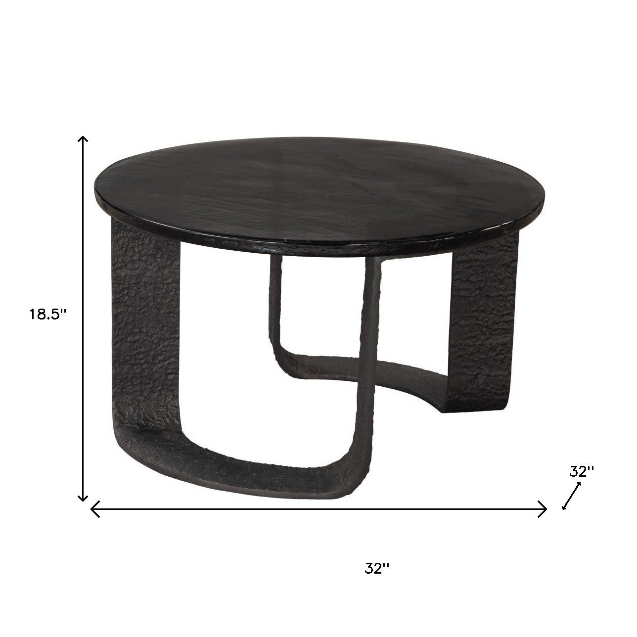 Round black coffee table dimensions: 32-inch wide, 18.5-inch high