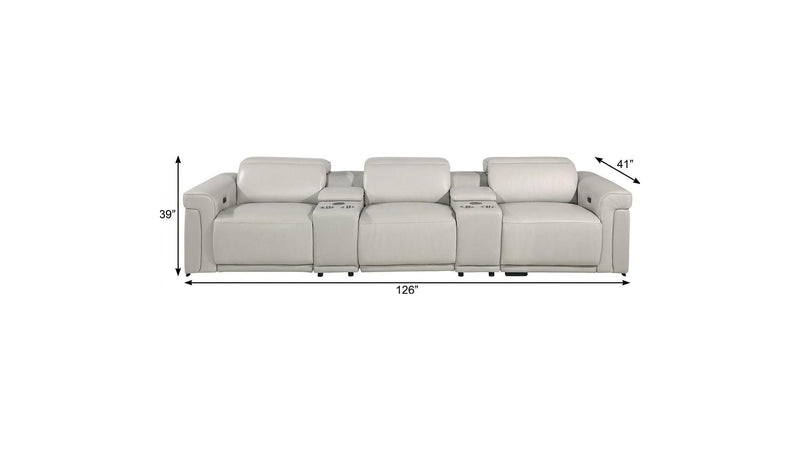 126" Light Gray Italian Leather Reclining USB and Wireless Charger Sofa And Storage - Living Room