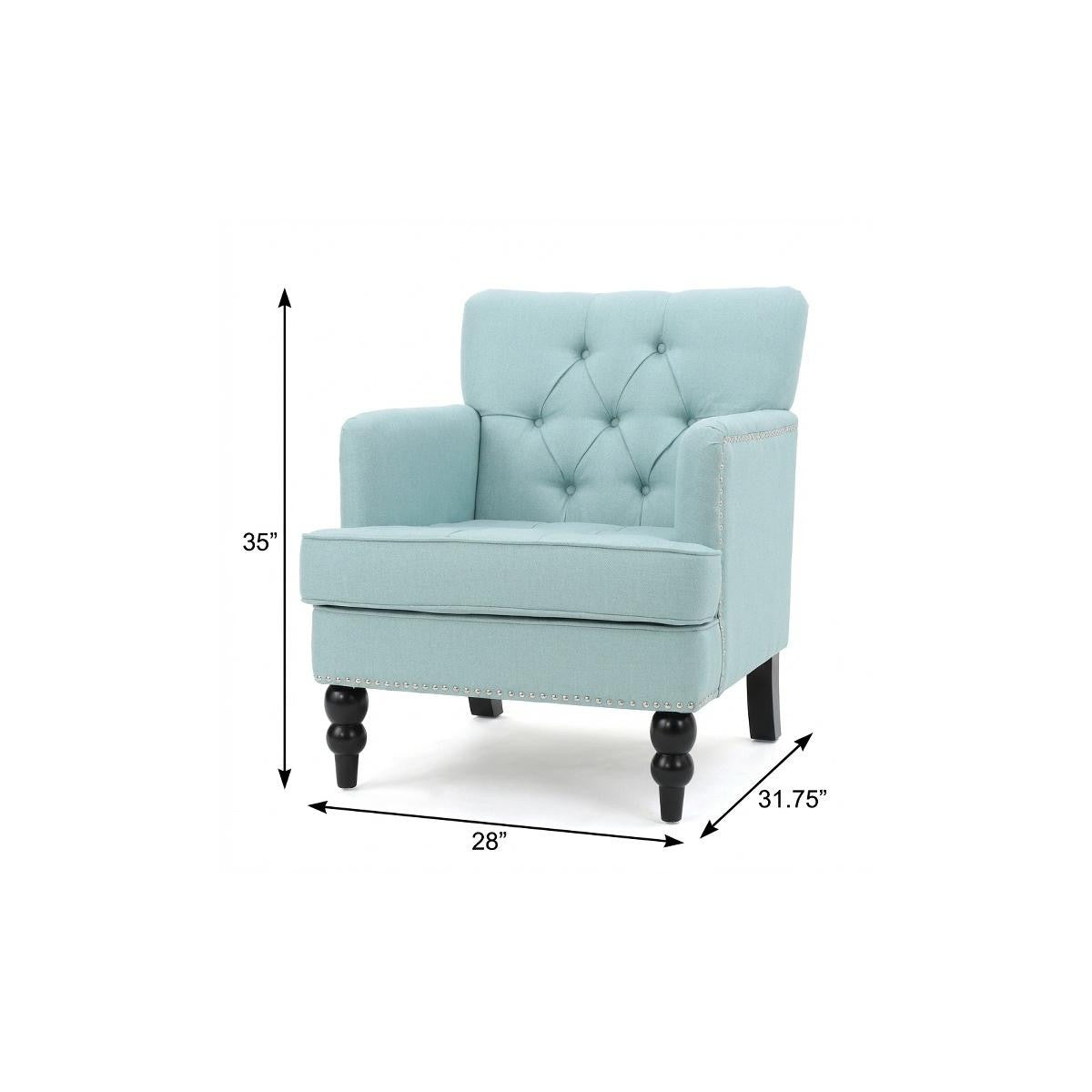 28" Light Blue And Black Fabric And Wood Club Chair - Living Room