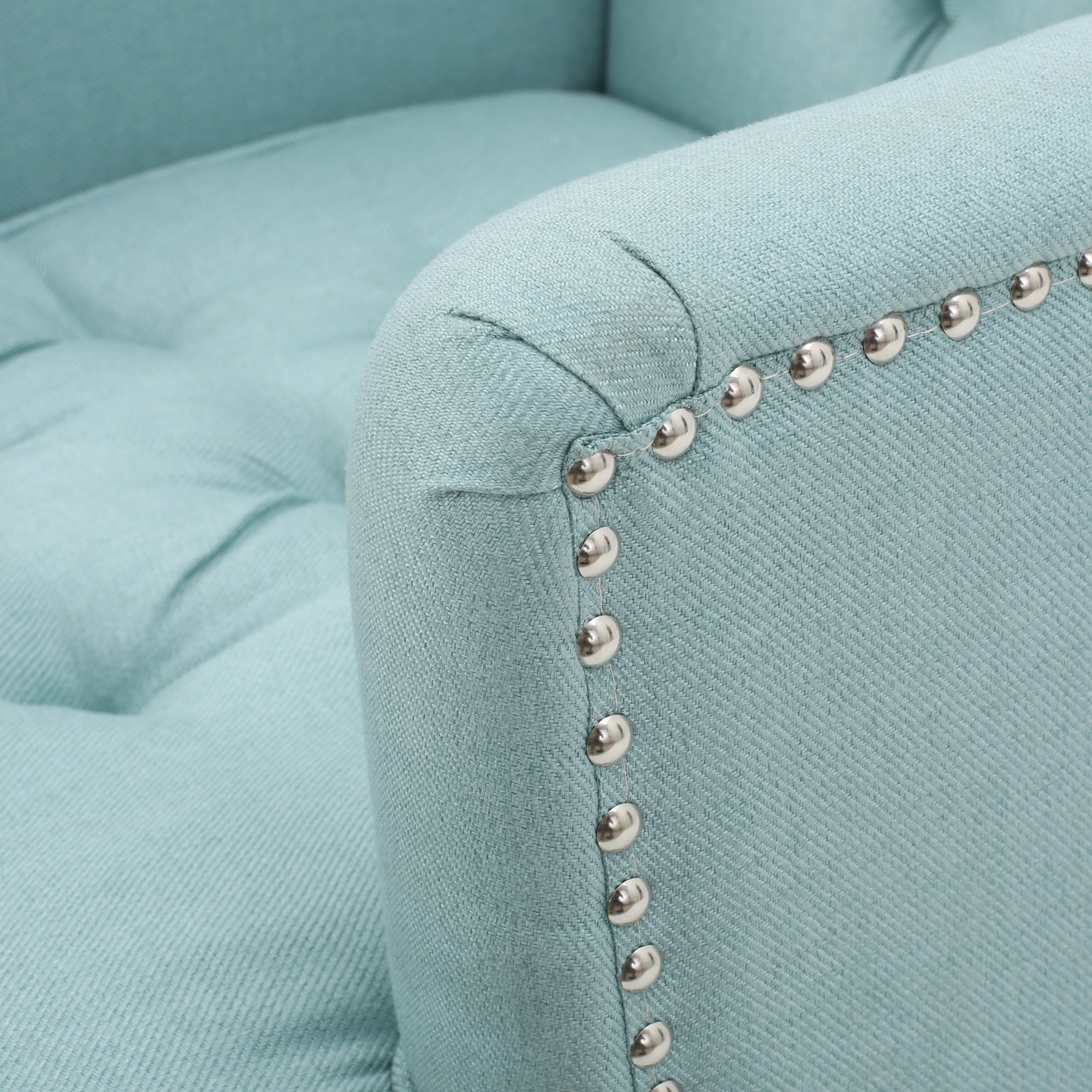 28" Light Blue And Black Fabric And Wood Club Chair - Living Room
