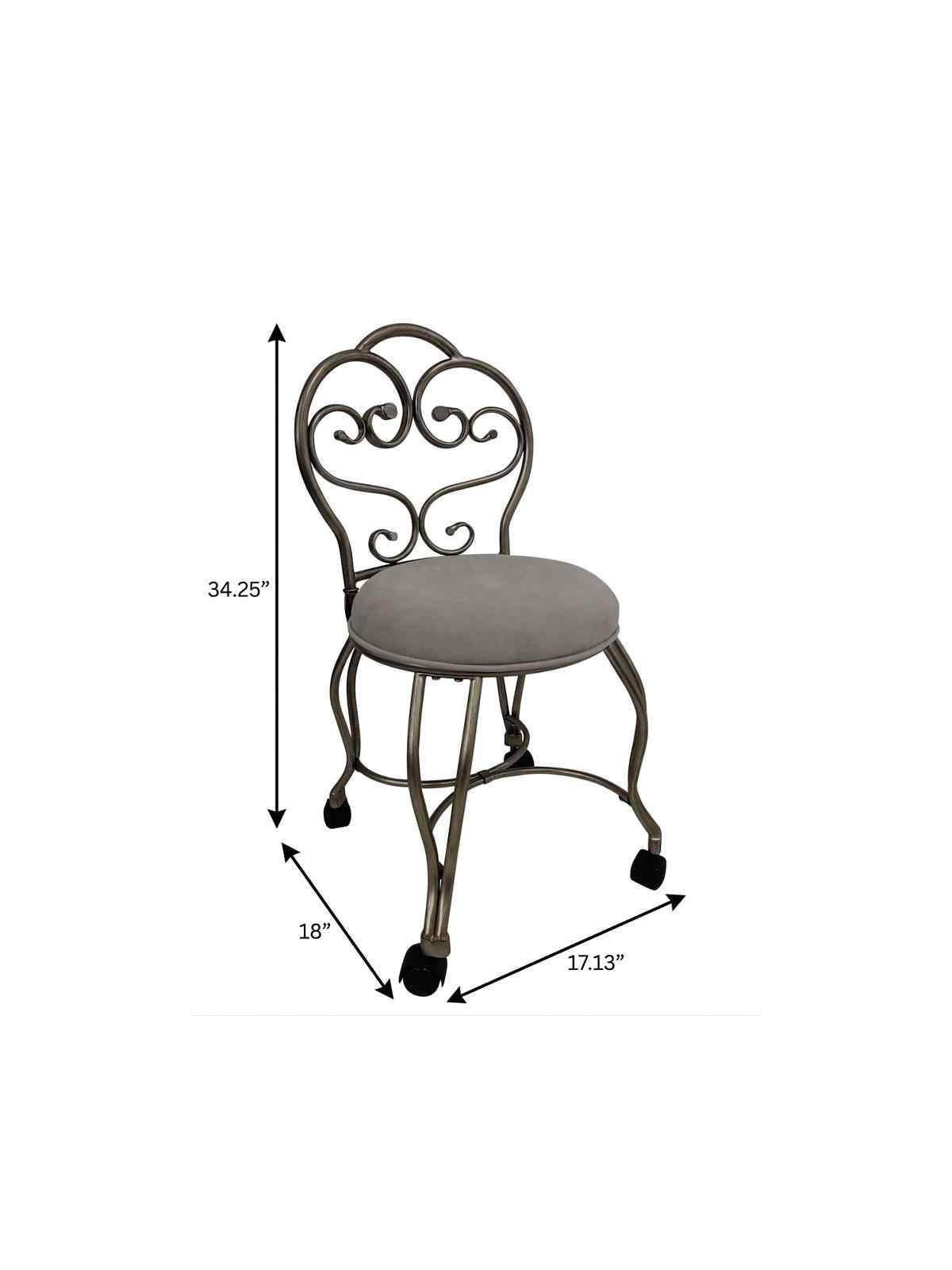 18" Cream And Silver Microfiber And Iron Distressed Vanity Chair - Living Room