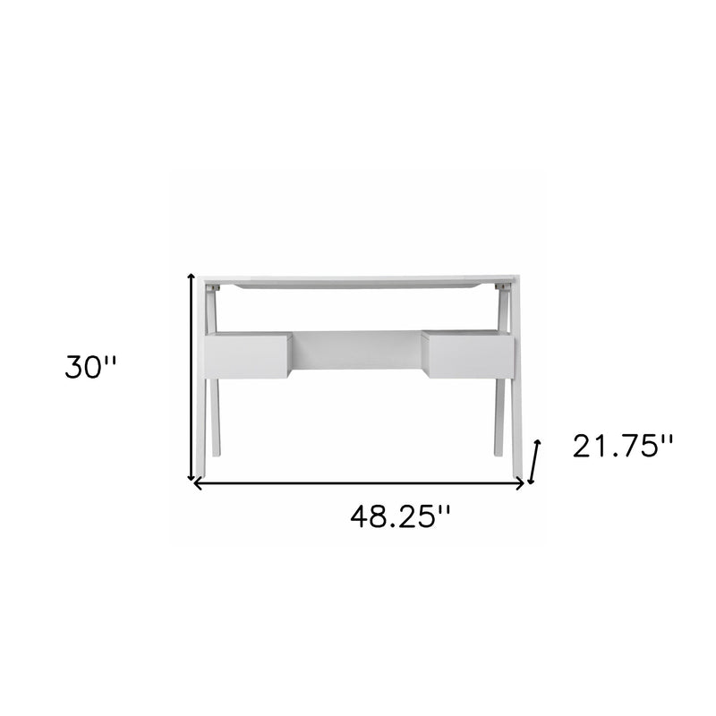 48" White Wood With Two Drawers - Office