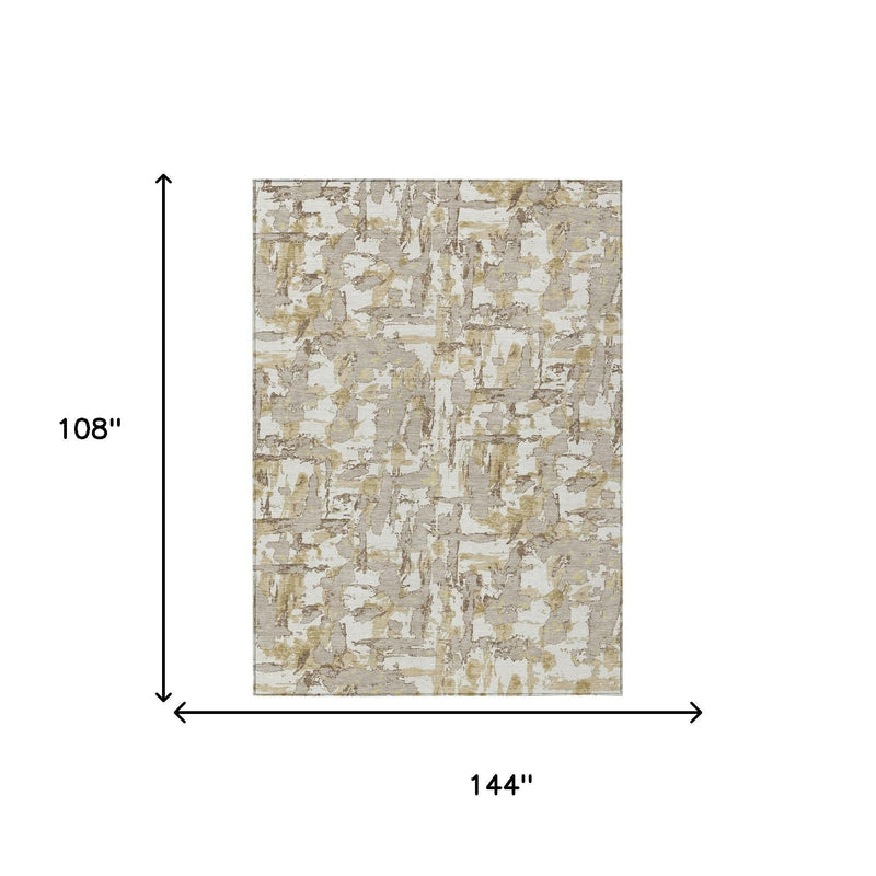 Ivory and beige abstract area rug, rectangle shape with distressed texture