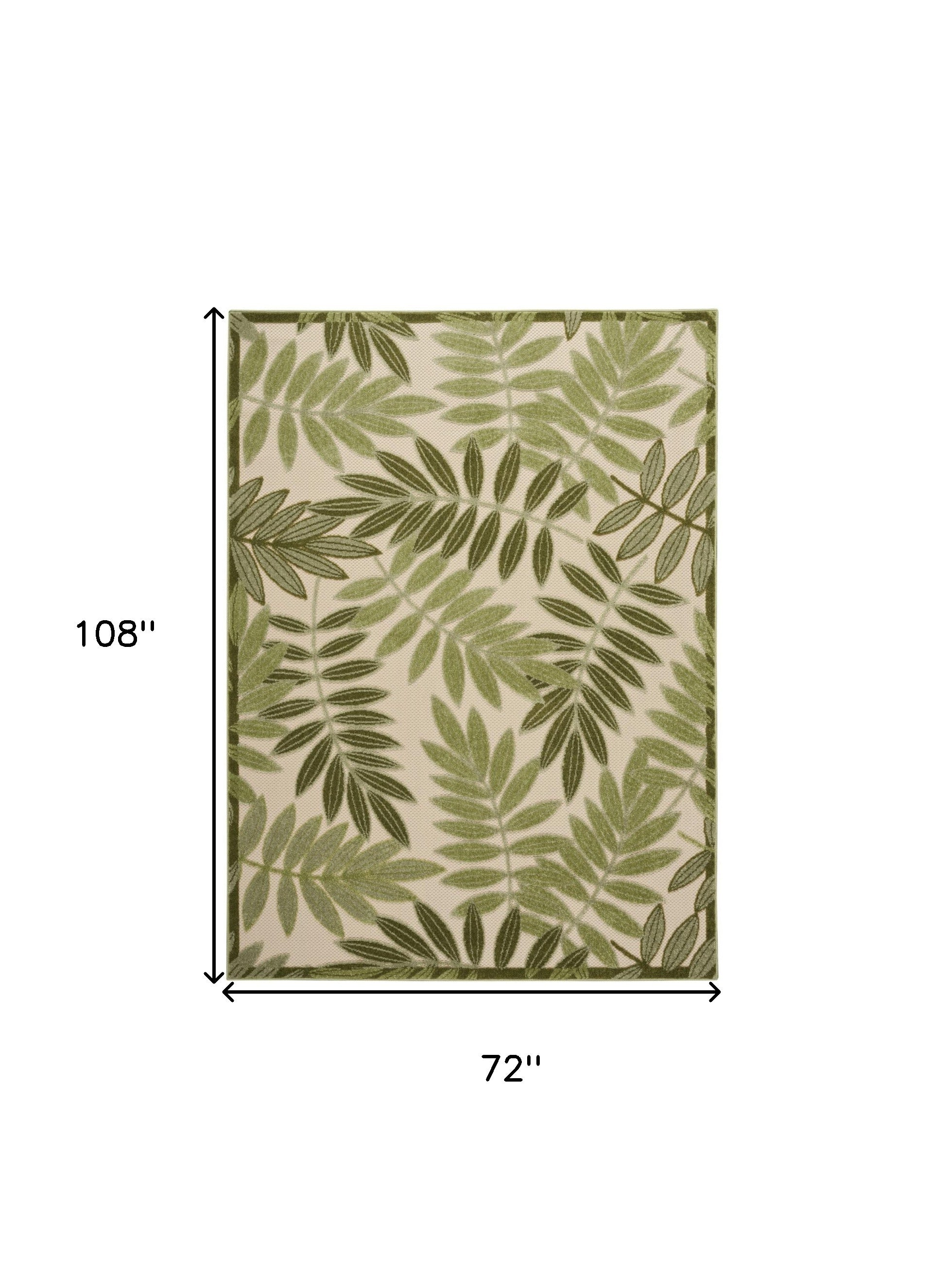 6' X 9' Ivory And Green Palm Leaf Indoor Outdoor Area Rug - Outdoor