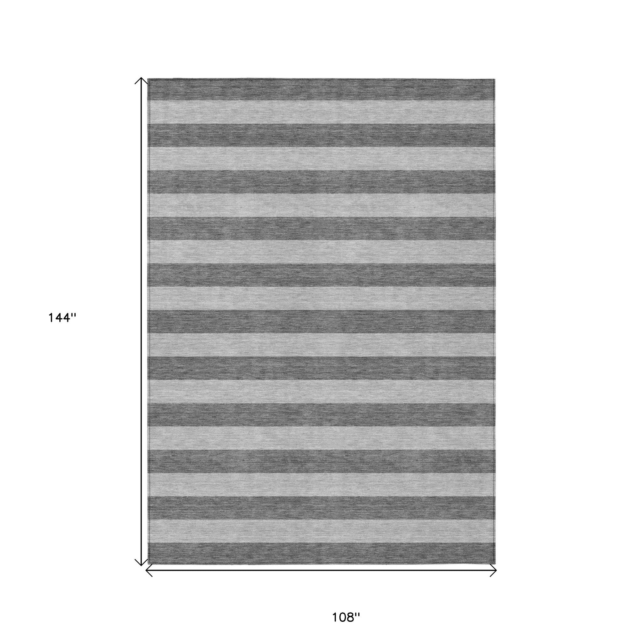 9' X 12' Gray and White Striped Washable Non Skid Indoor Outdoor Area Rug - Outdoor