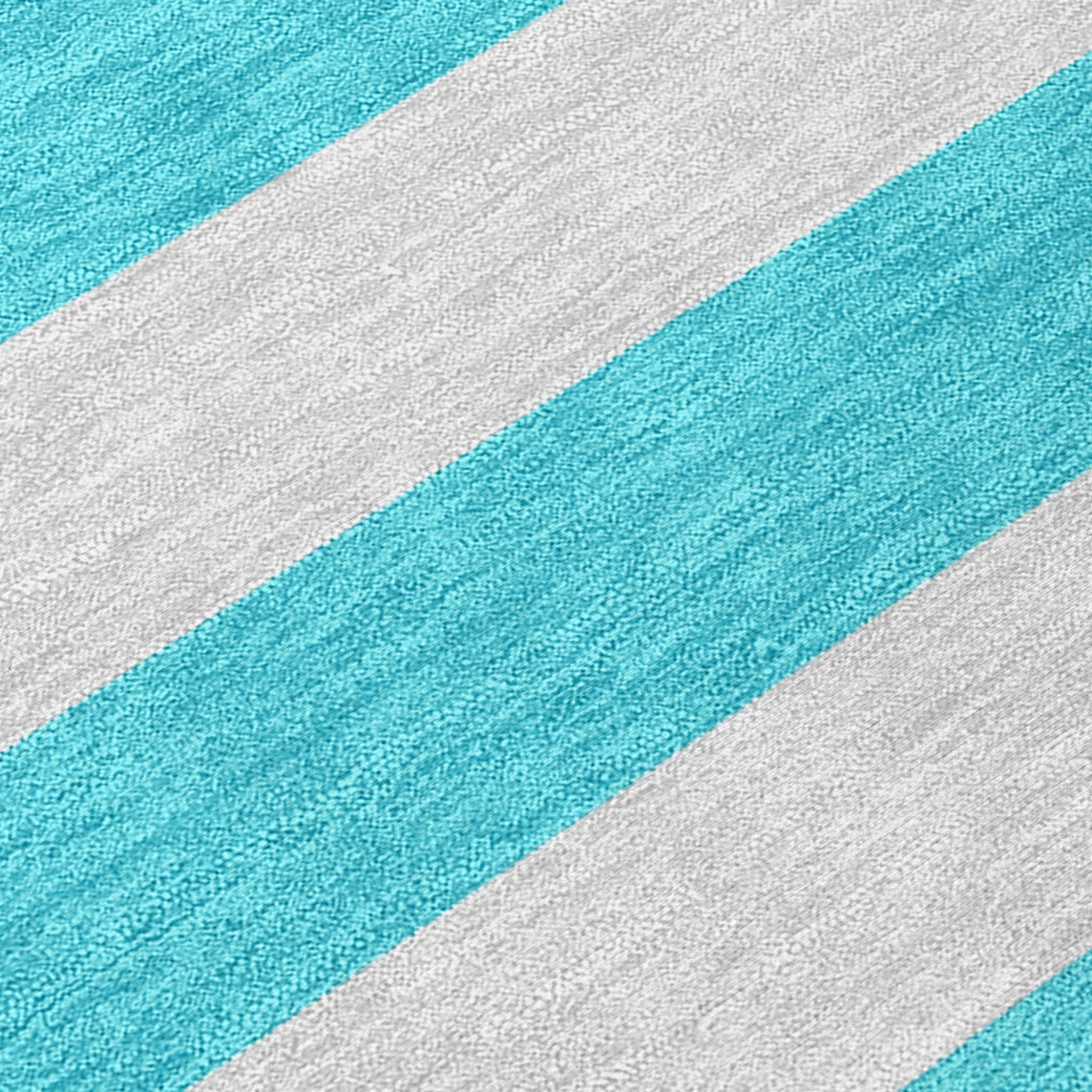 3' X 5' Turquoise Striped Washable Non Skid Indoor Outdoor Area Rug - Outdoor