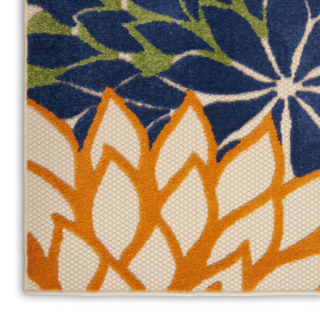 10' Ivory And Blue Indoor Outdoor Area Rug - Outdoor
