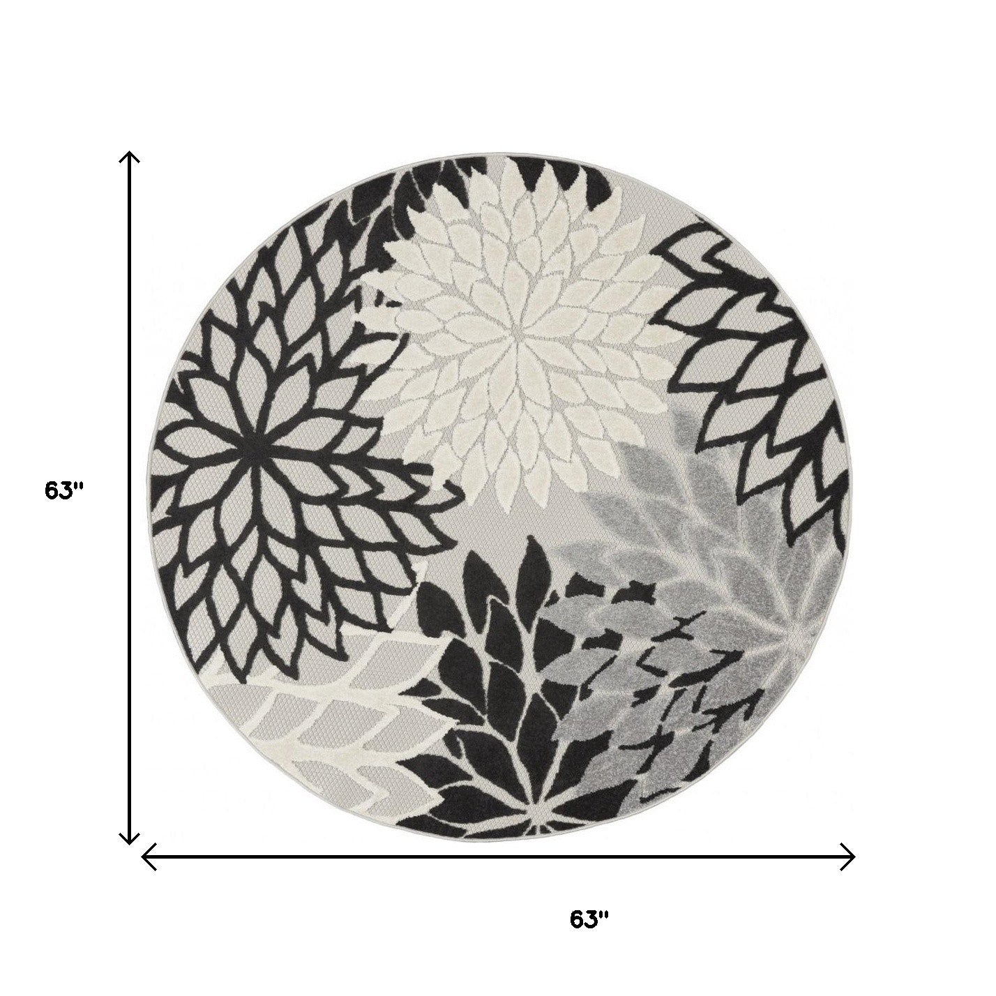 5' Black And White Round Indoor Outdoor Area Rug - Outdoor