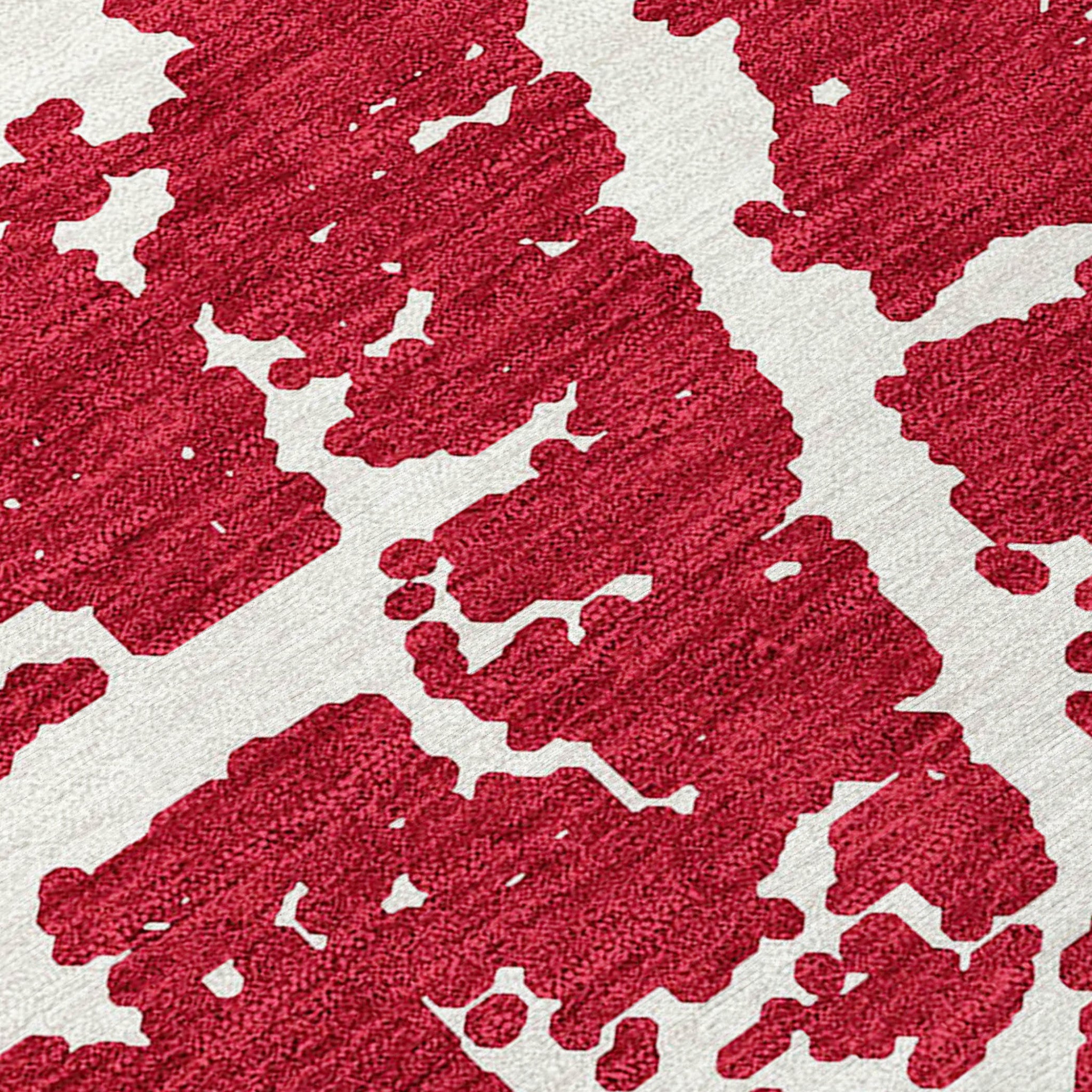 10' X 14' Red and White Abstract Washable Non Skid Indoor Outdoor Area Rug - Sports & Outdoor