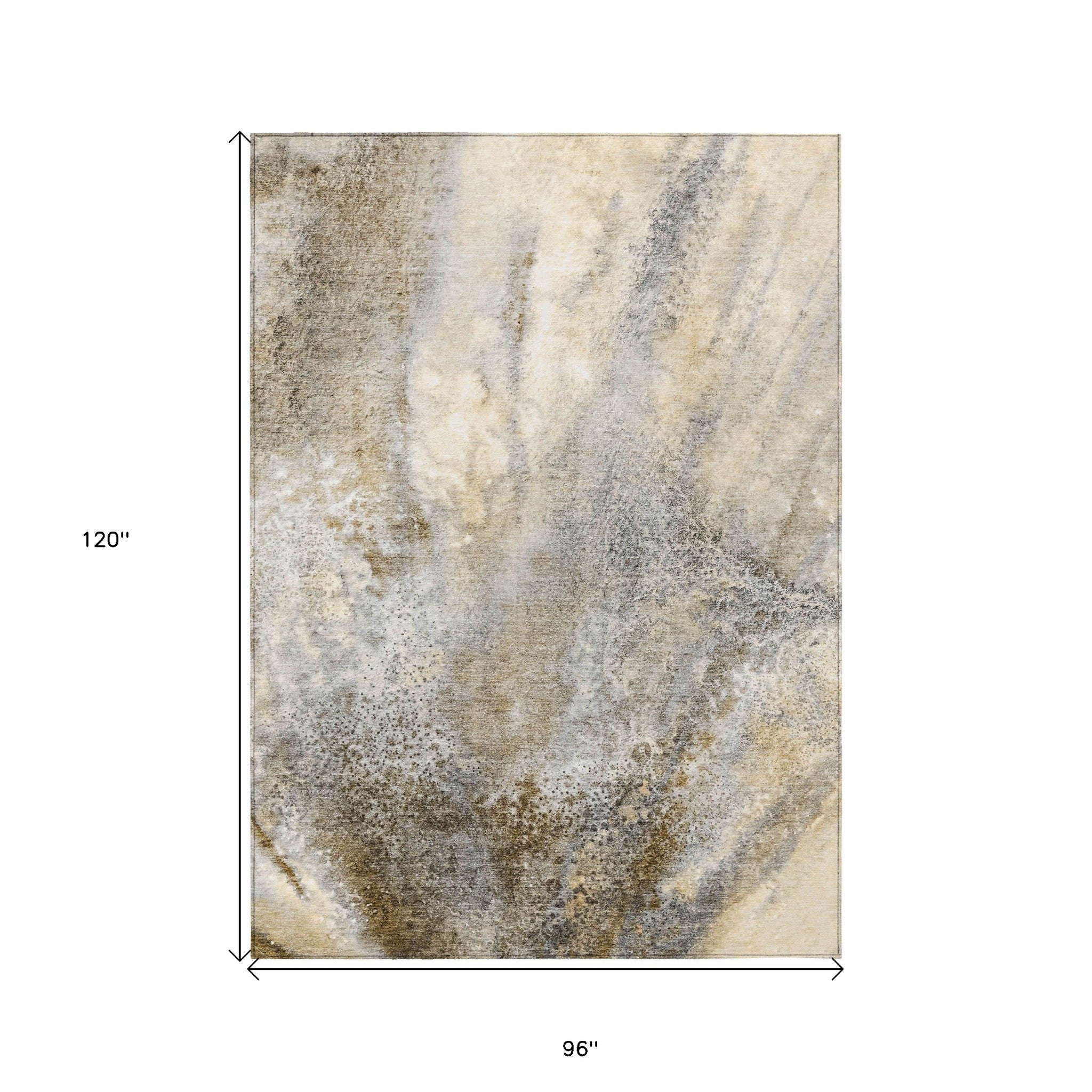8' X 10' Beige Abstract Washable Non Skid Indoor Outdoor Area Rug - Outdoor