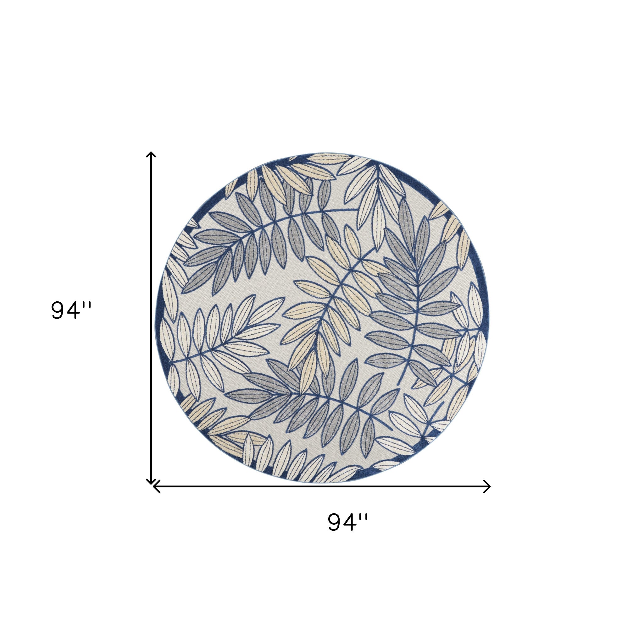 8' X 8' Ivory And Blue Round Indoor Outdoor Area Rug - Outdoor