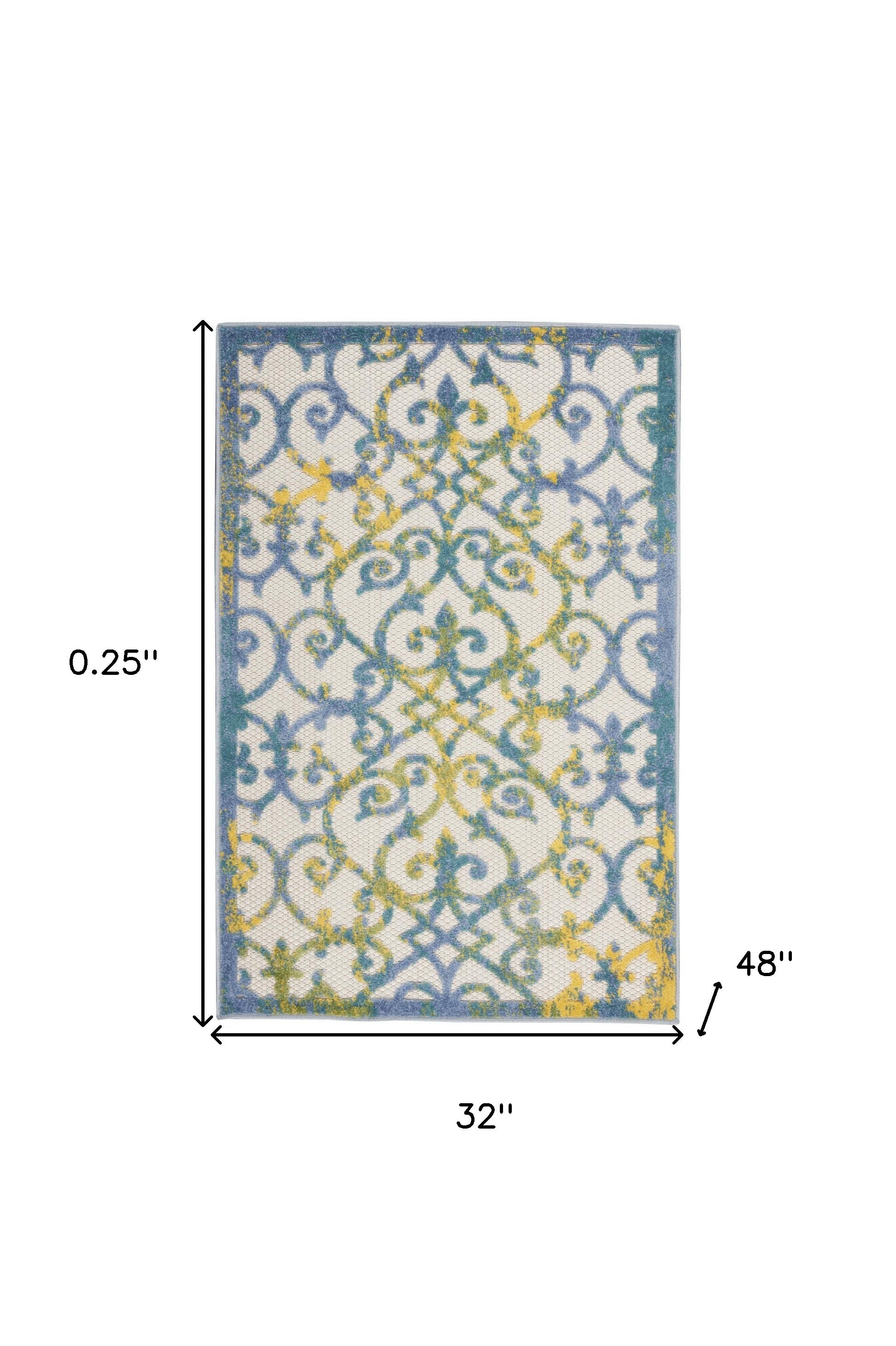 3' X 4' Ivory And Blue Indoor Outdoor Area Rug - Outdoor