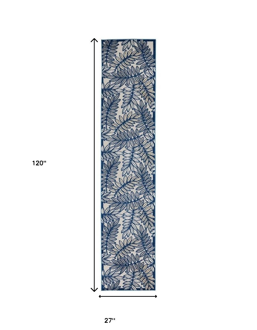 10' Ivory And Blue Indoor Outdoor Runner Rug - Outdoor