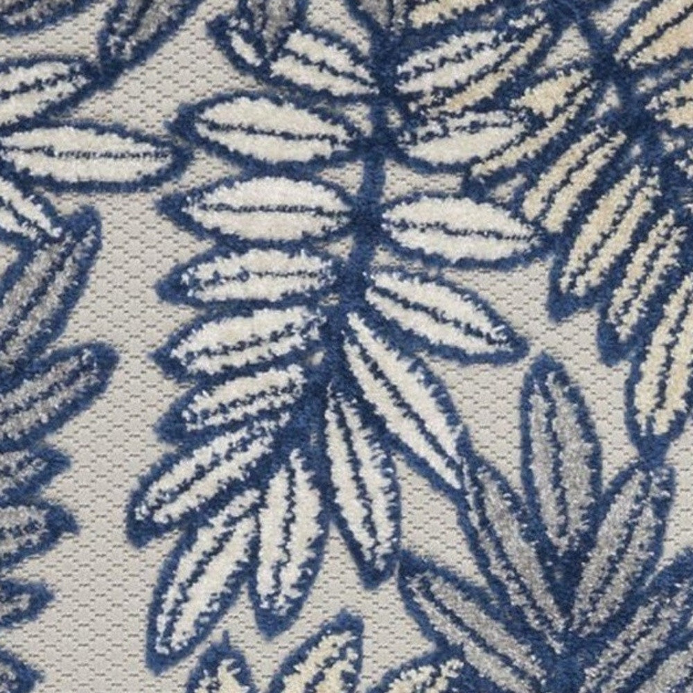 8' Ivory And Blue Indoor Outdoor Runner Rug - Outdoor