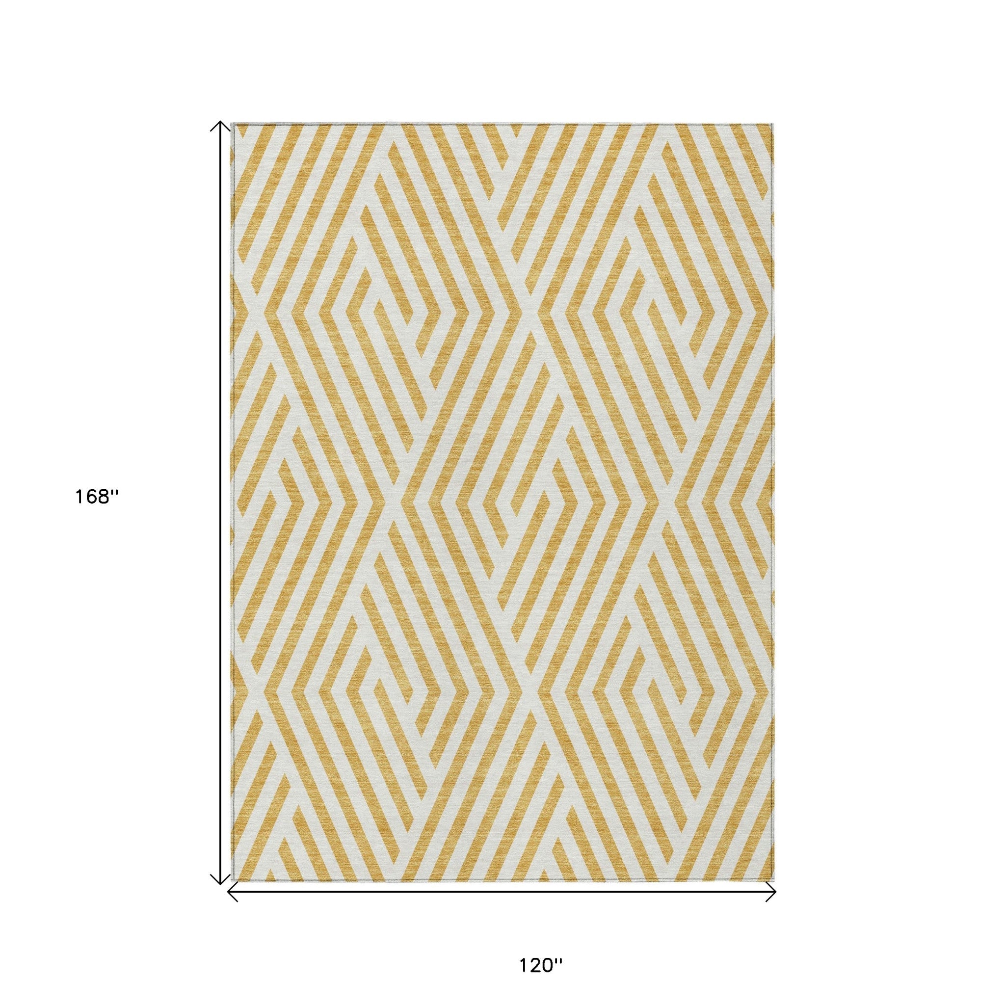 10' X 14' Gold and White Geometric Washable Non Skid Indoor Outdoor Area Rug - Sports & Outdoor