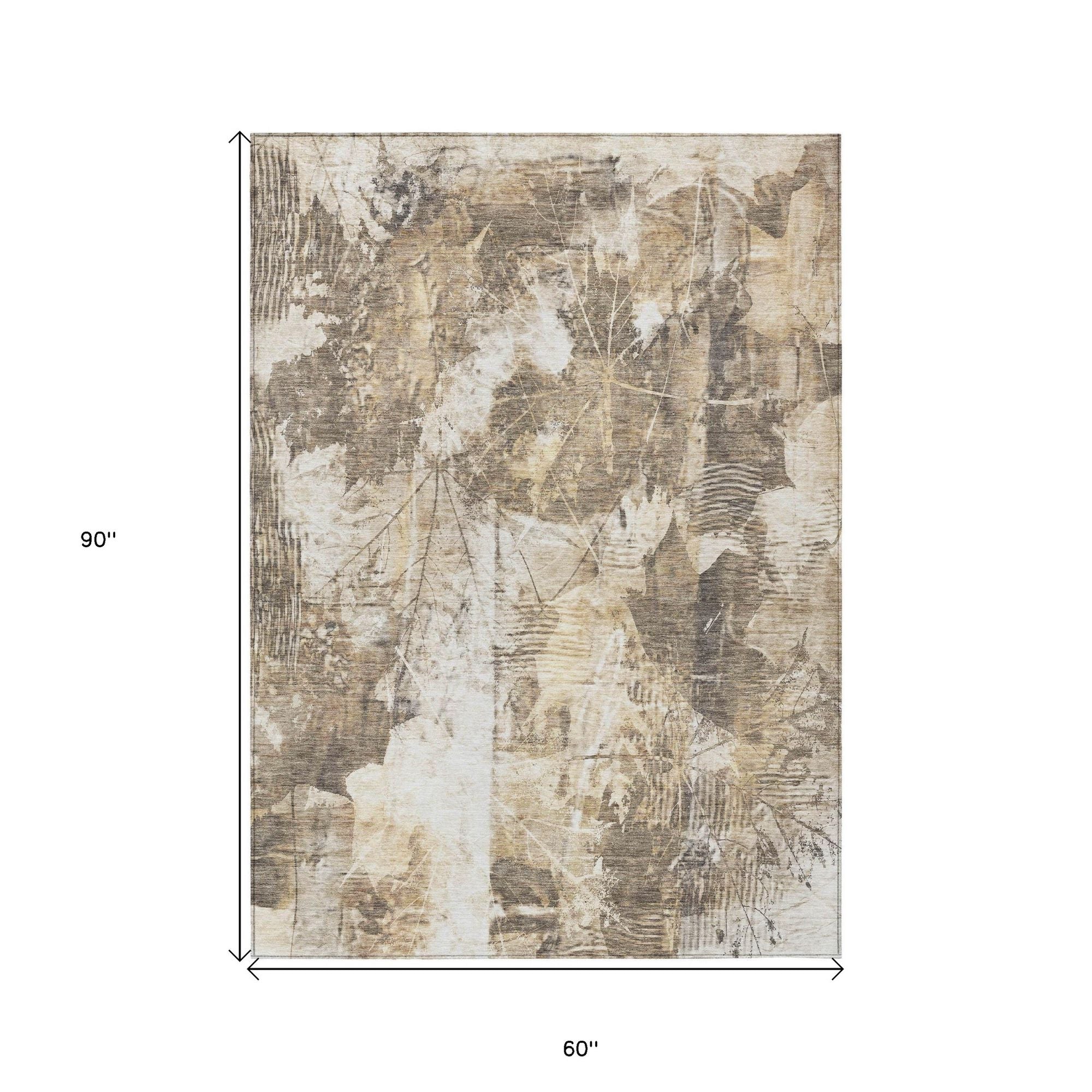 5' X 8' Taupe and Ivory Floral Washable Non Skid Indoor Outdoor Area Rug - Sports & Outdoor