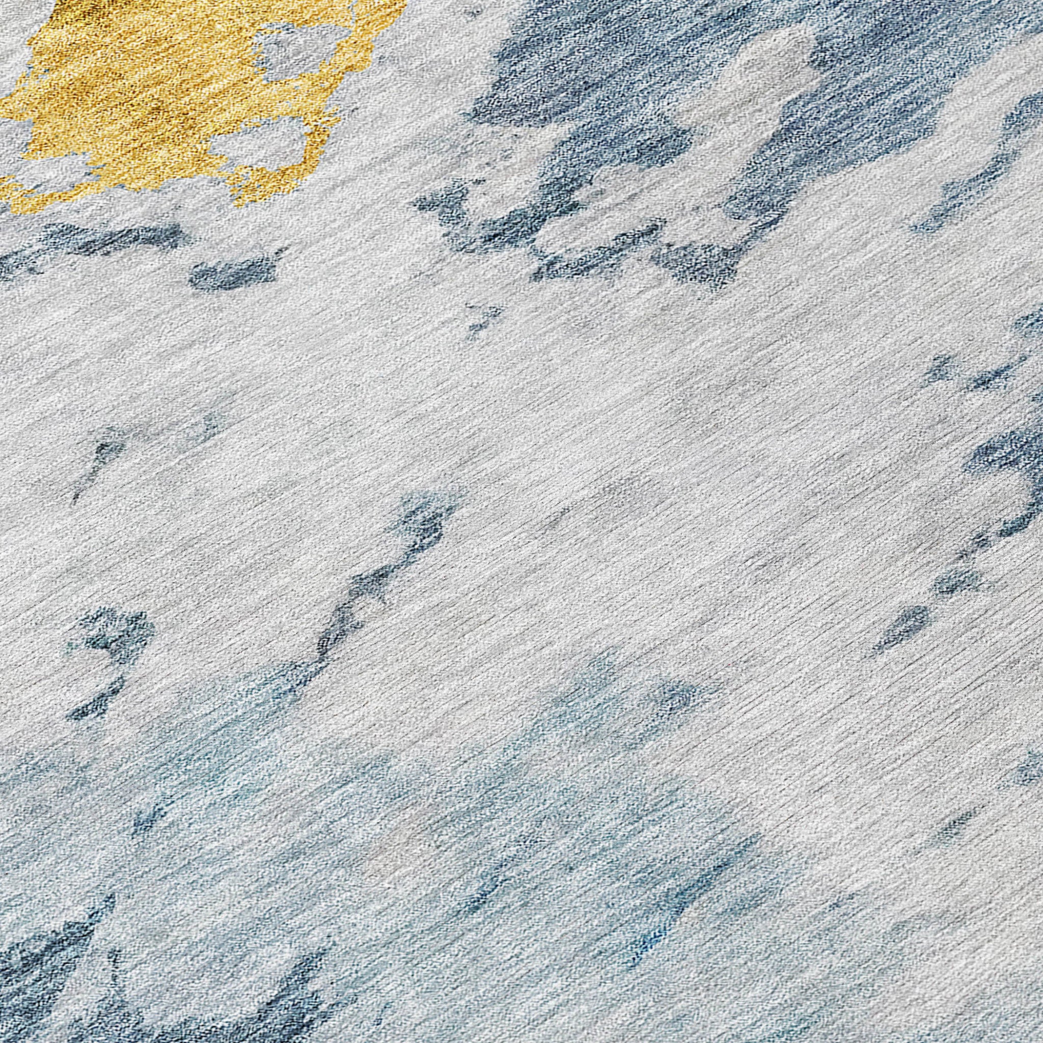 5' X 8' Denim Blue And Sky Blue Abstract Washable Indoor Outdoor Area Rug - Sports & Outdoor
