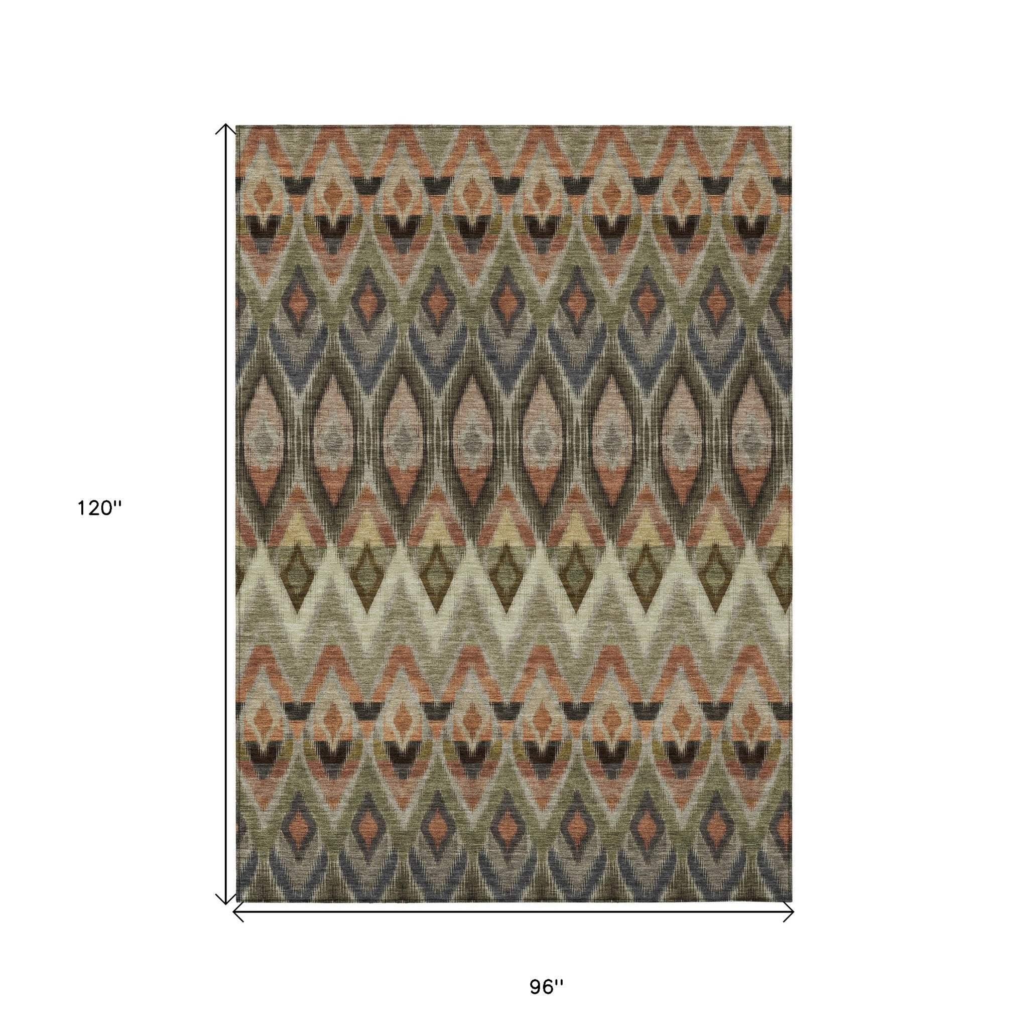 8' X 10' Taupe Olive Green And Beige Southwestern Washable Indoor Outdoor Area Rug - Outdoor