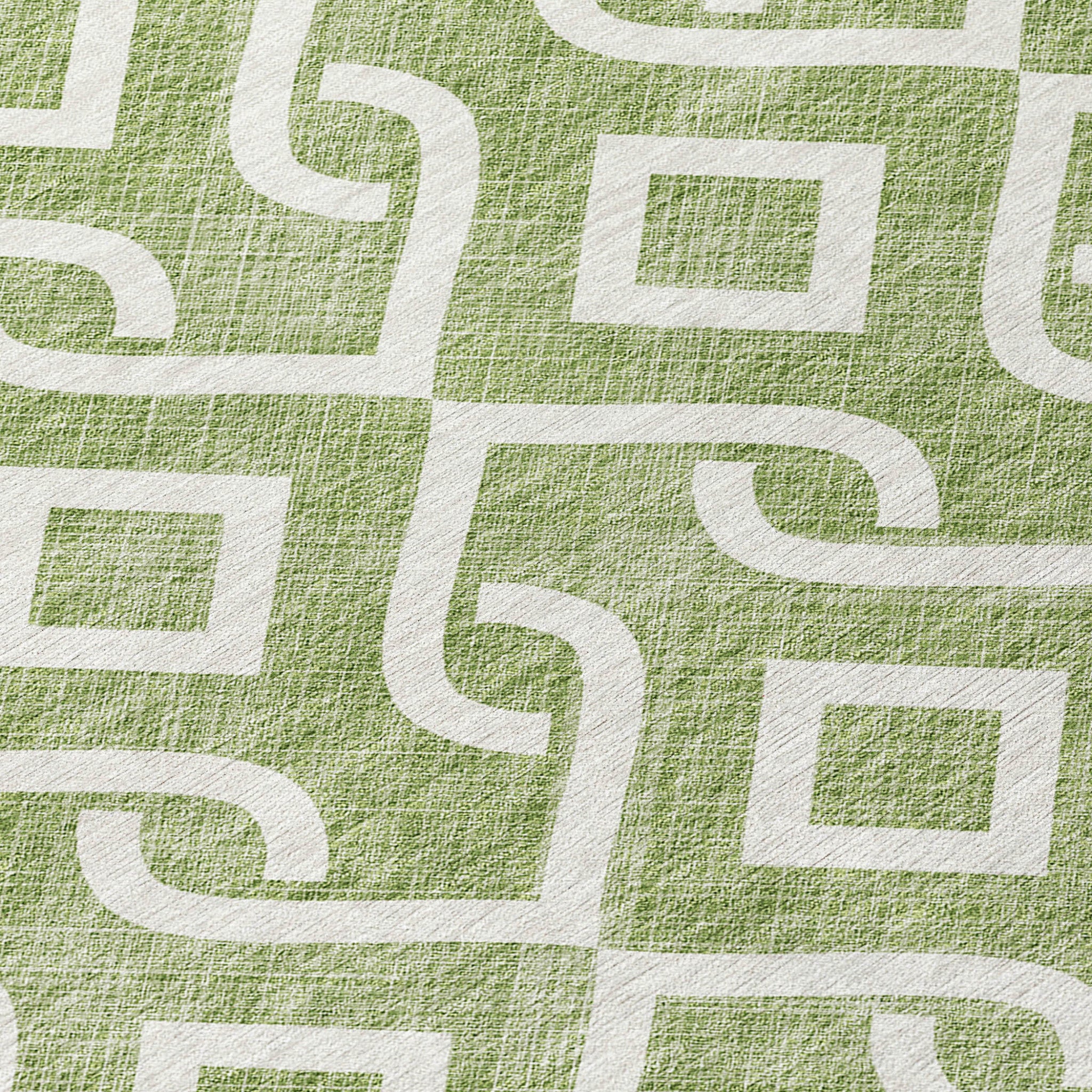10' X 14' Green And Ivory Geometric Washable Indoor Outdoor Area Rug - Outdoor