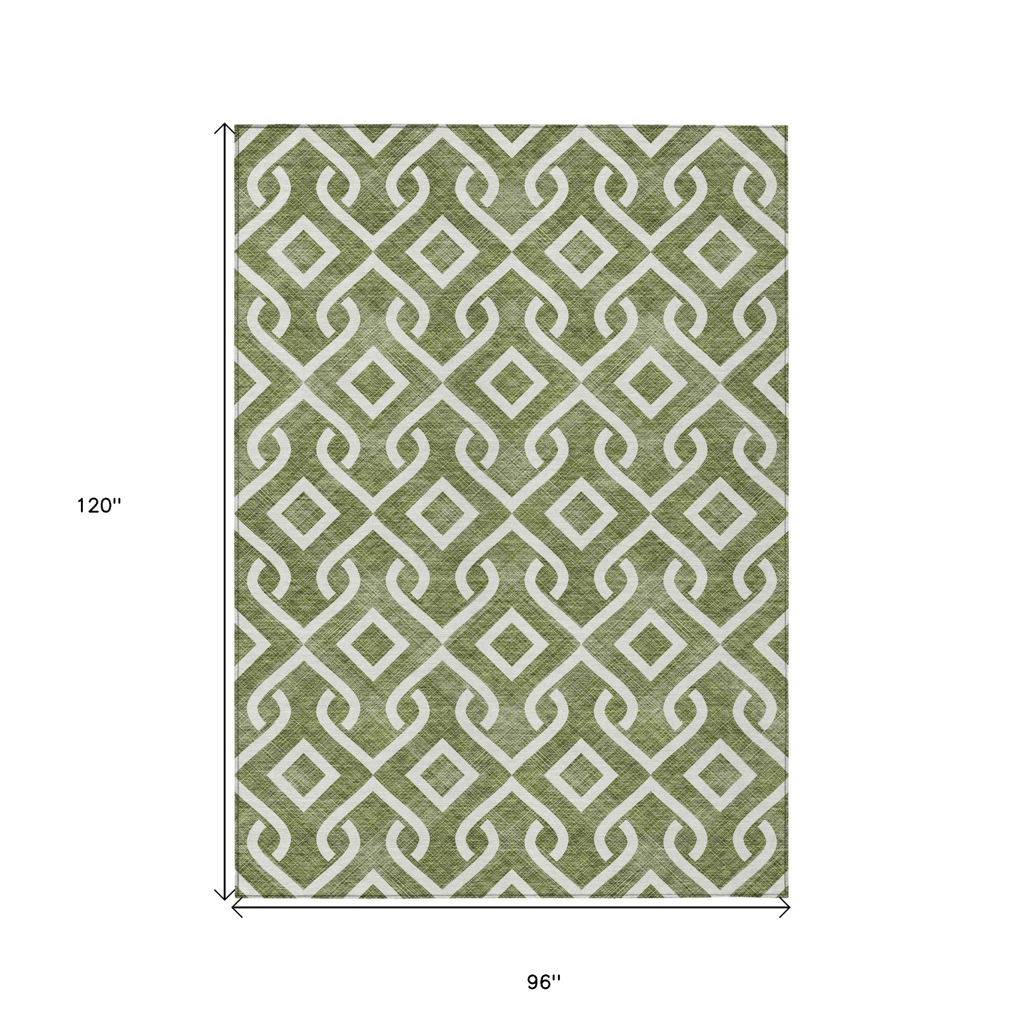 8' X 10' Olive Green And Ivory Geometric Washable Indoor Outdoor Area Rug - Outdoor
